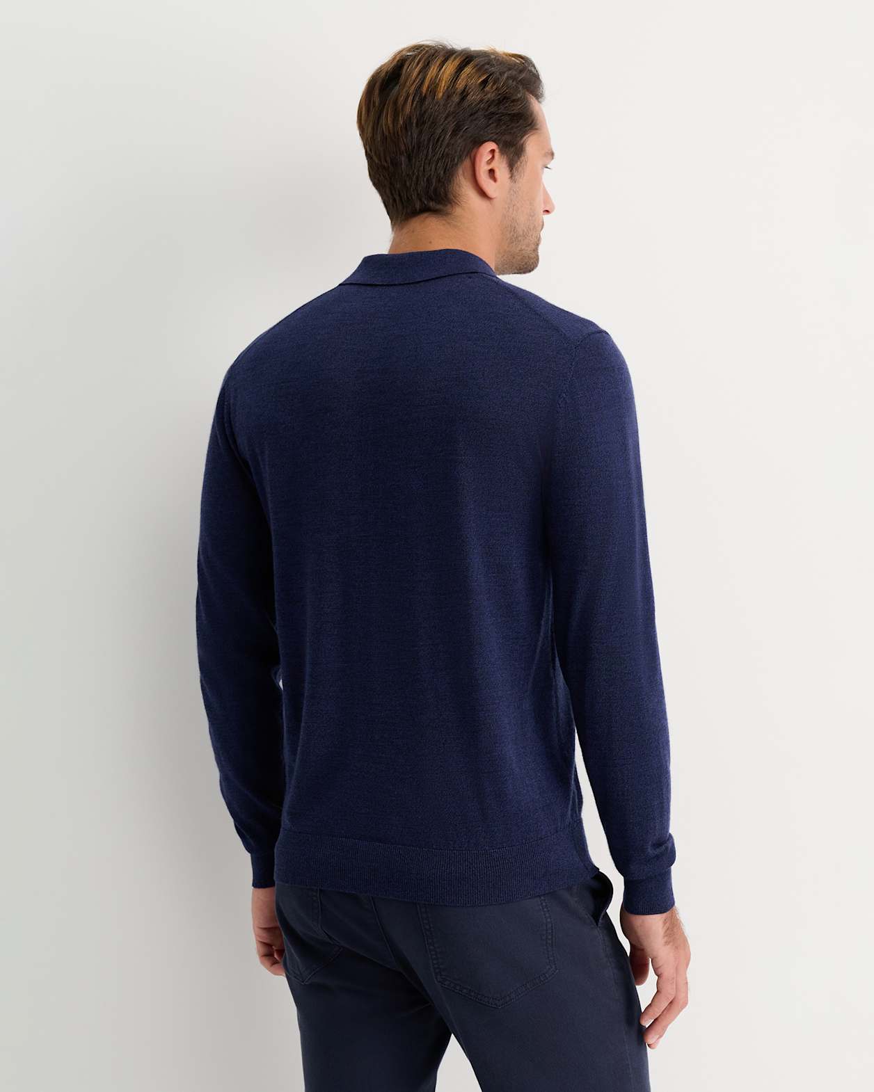 Long Sleeve Merino Knit Polo in NAVY