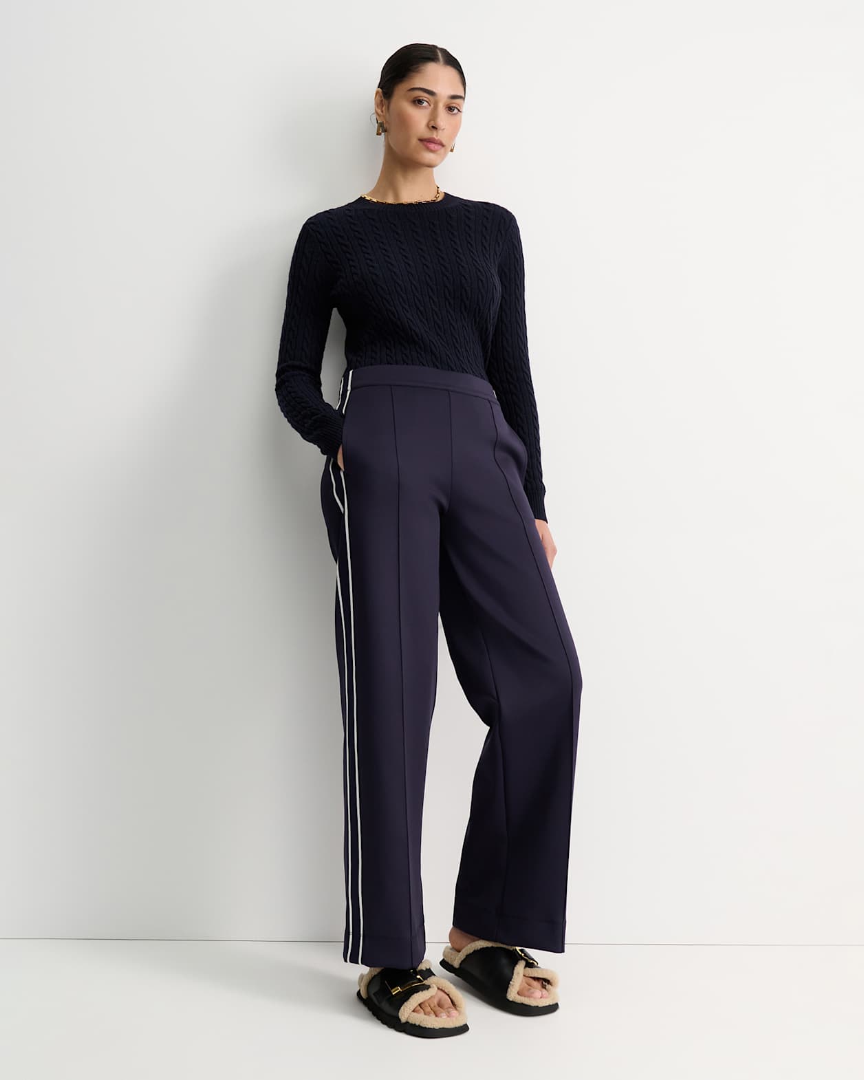 Merino Wool Baby Cable Sweater in NAVY