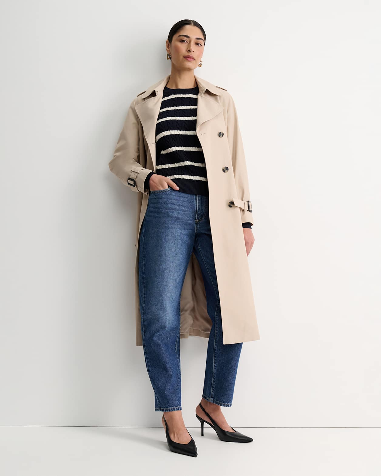 Merino Wool Baby Cable Sweater in NAVY/WHITE