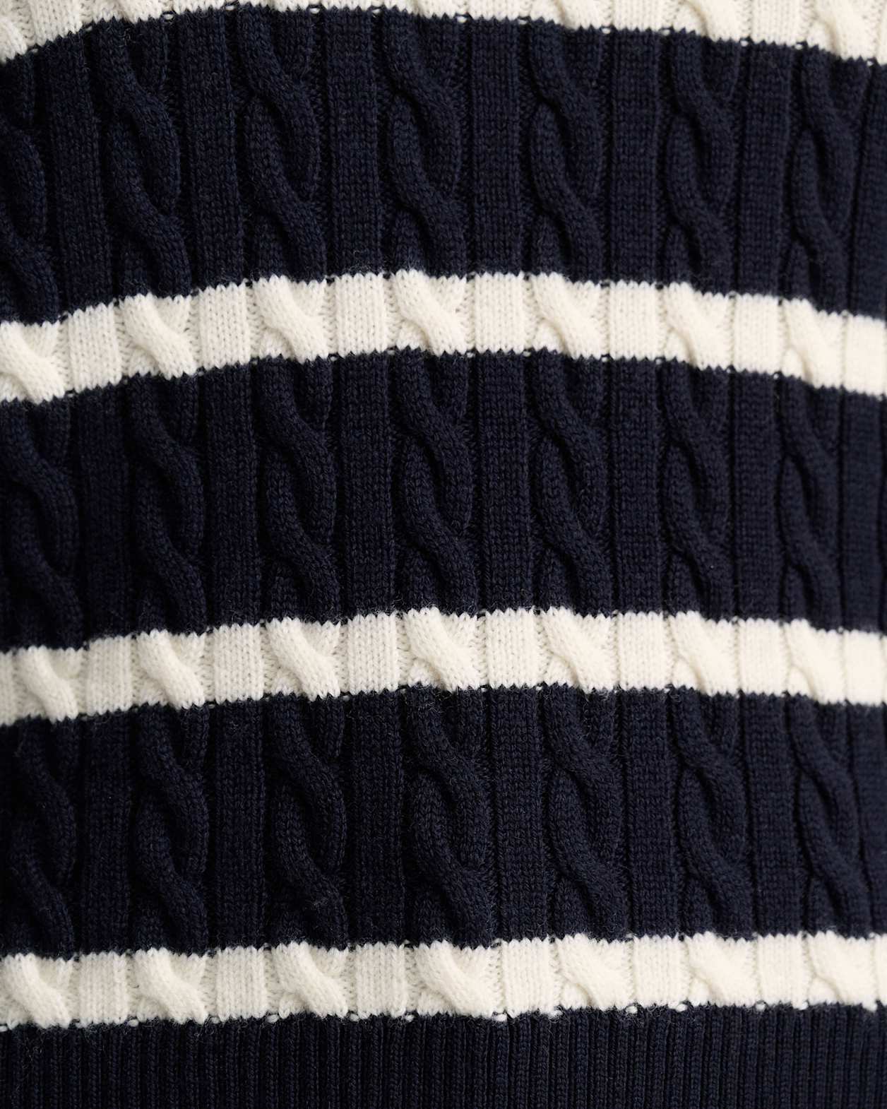 Merino Wool Baby Cable Sweater in NAVY/WHITE