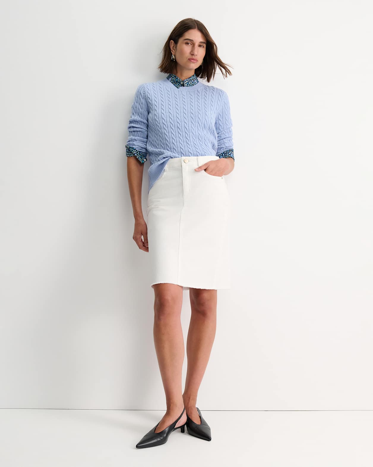 Merino Wool Baby Cable Sweater in PALE BLUE