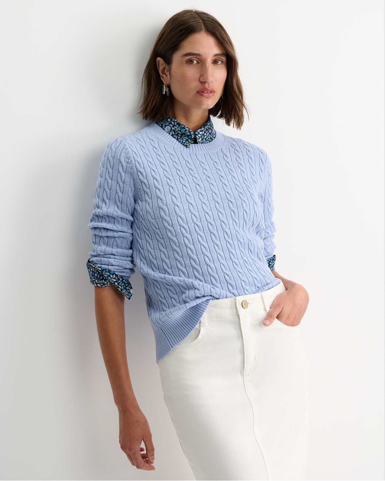 Merino Wool Baby Cable Sweater in PALE BLUE