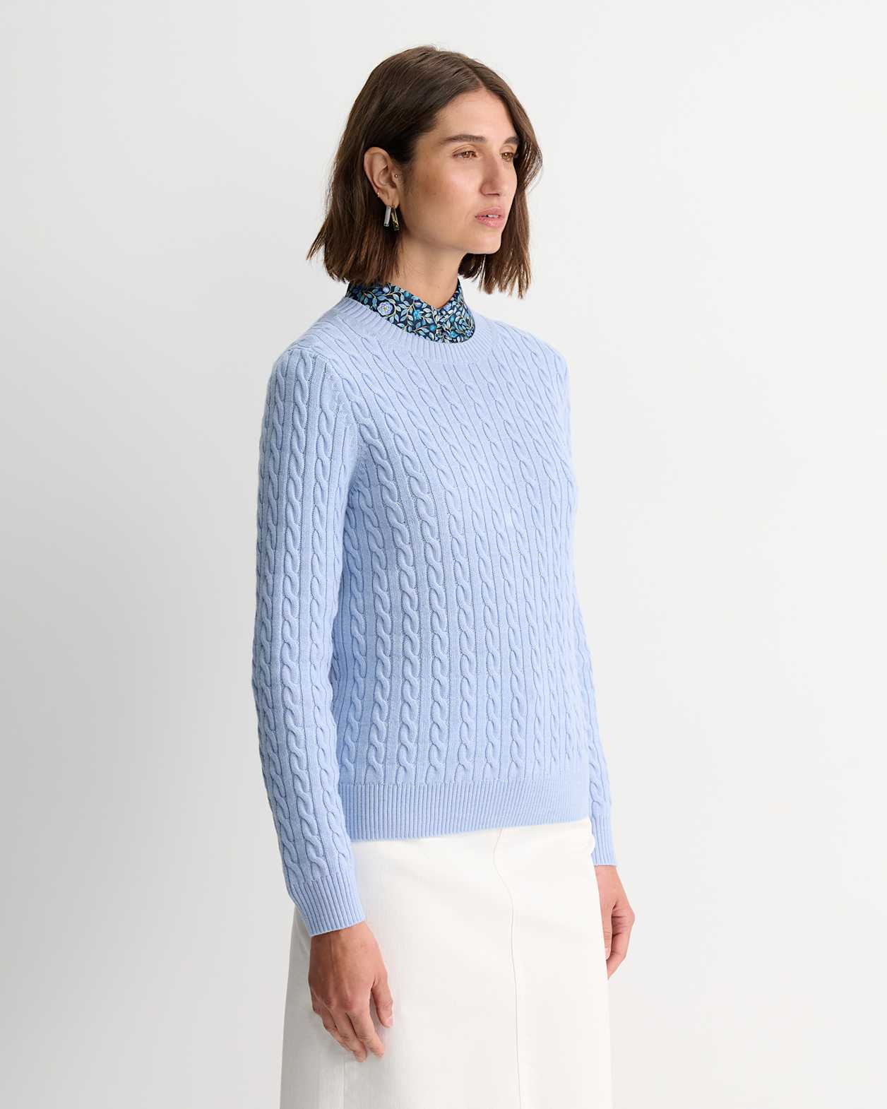 Merino Wool Baby Cable Sweater in PALE BLUE