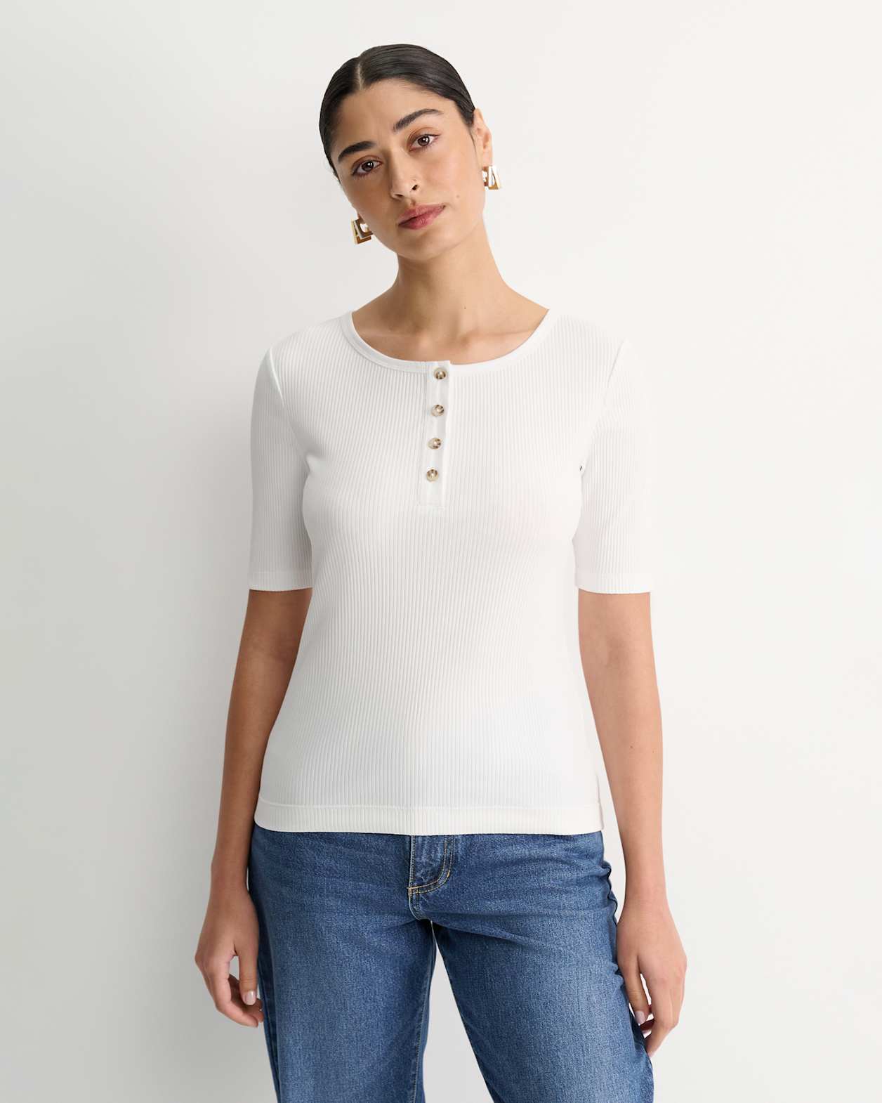Allie Rib Henley Tee in WHITE