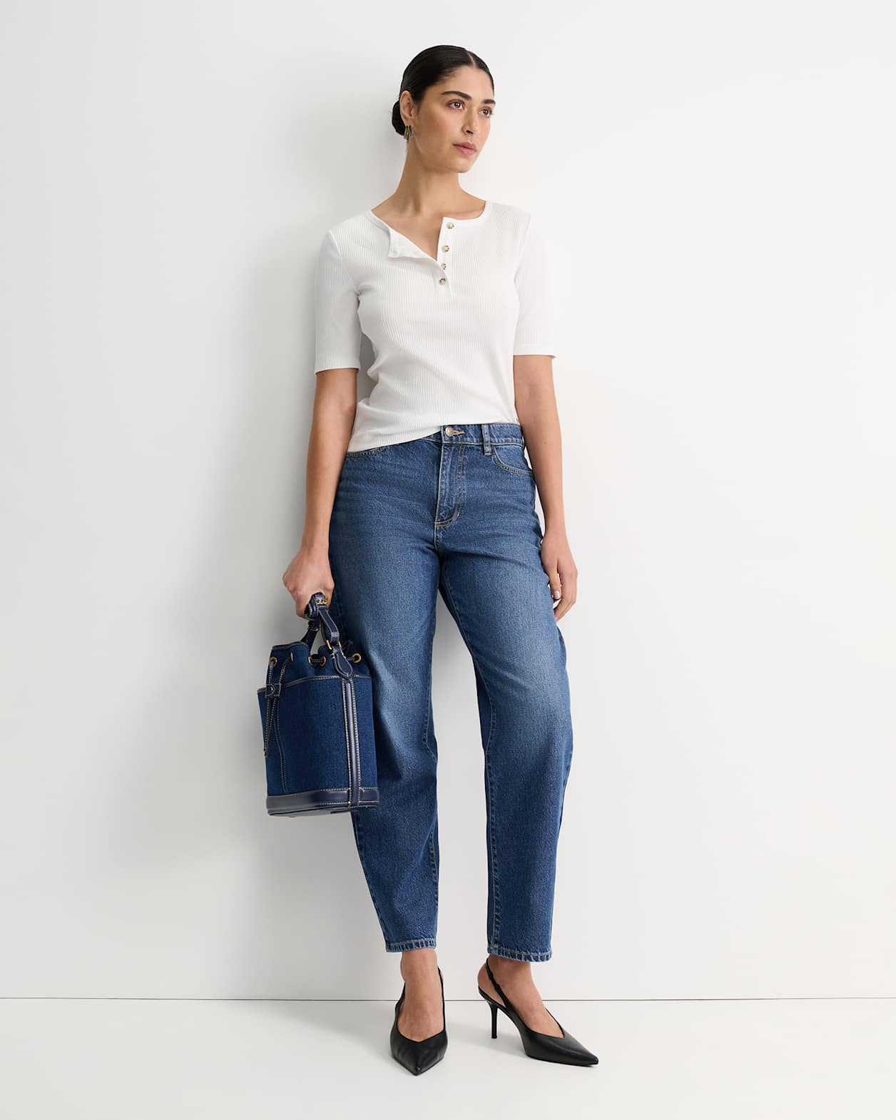 Allie Rib Henley Tee in WHITE