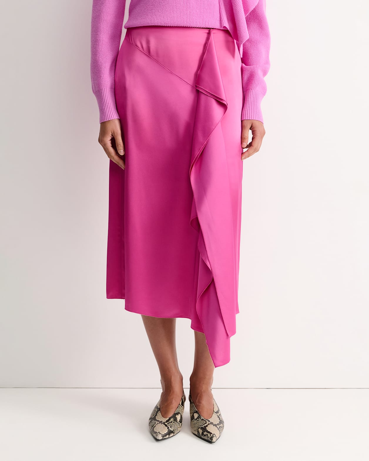 Harlow Sateen Ruffle Midi Skirt in GRAPE