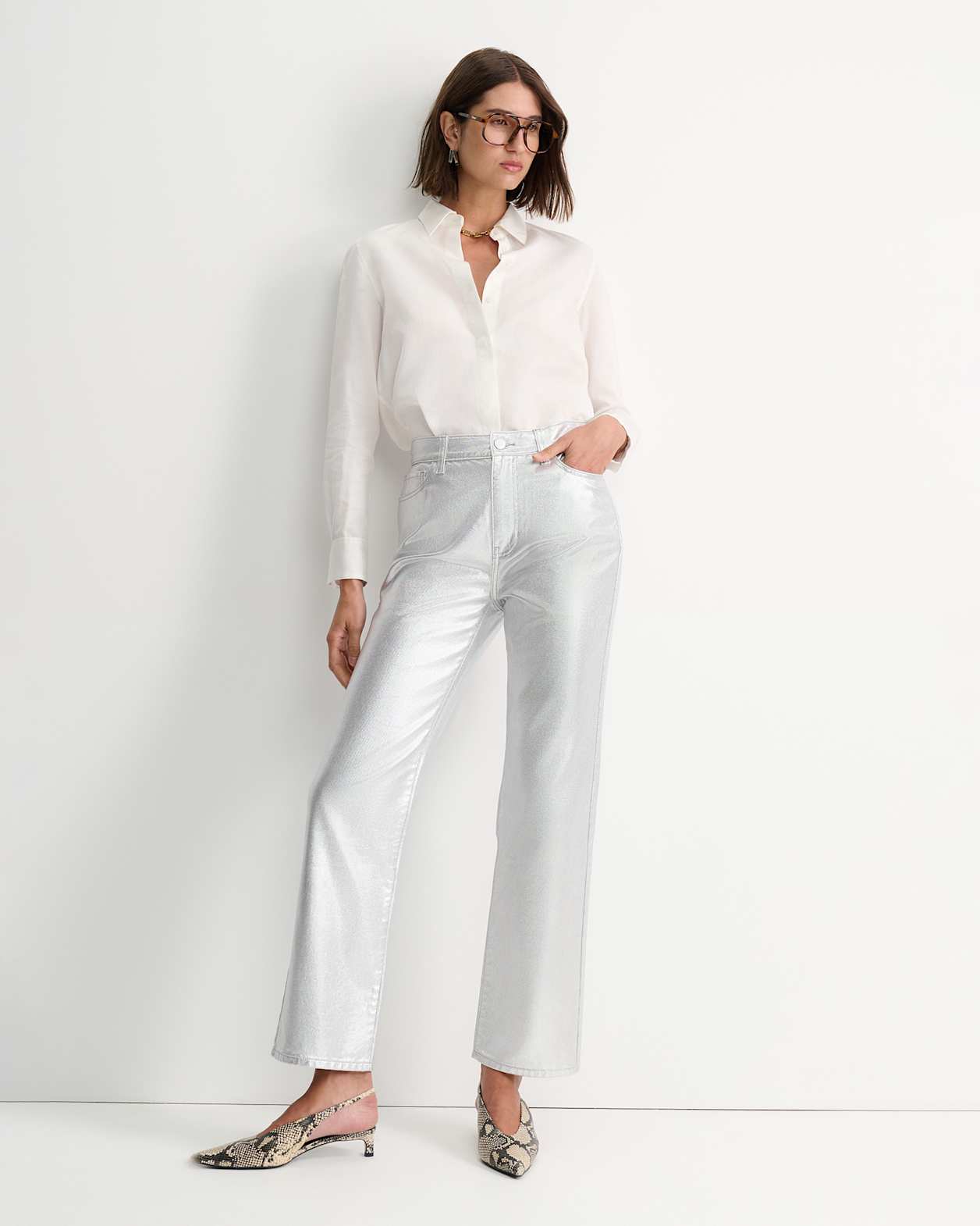 Bec Foiled Straight Leg Jean in SILVER
