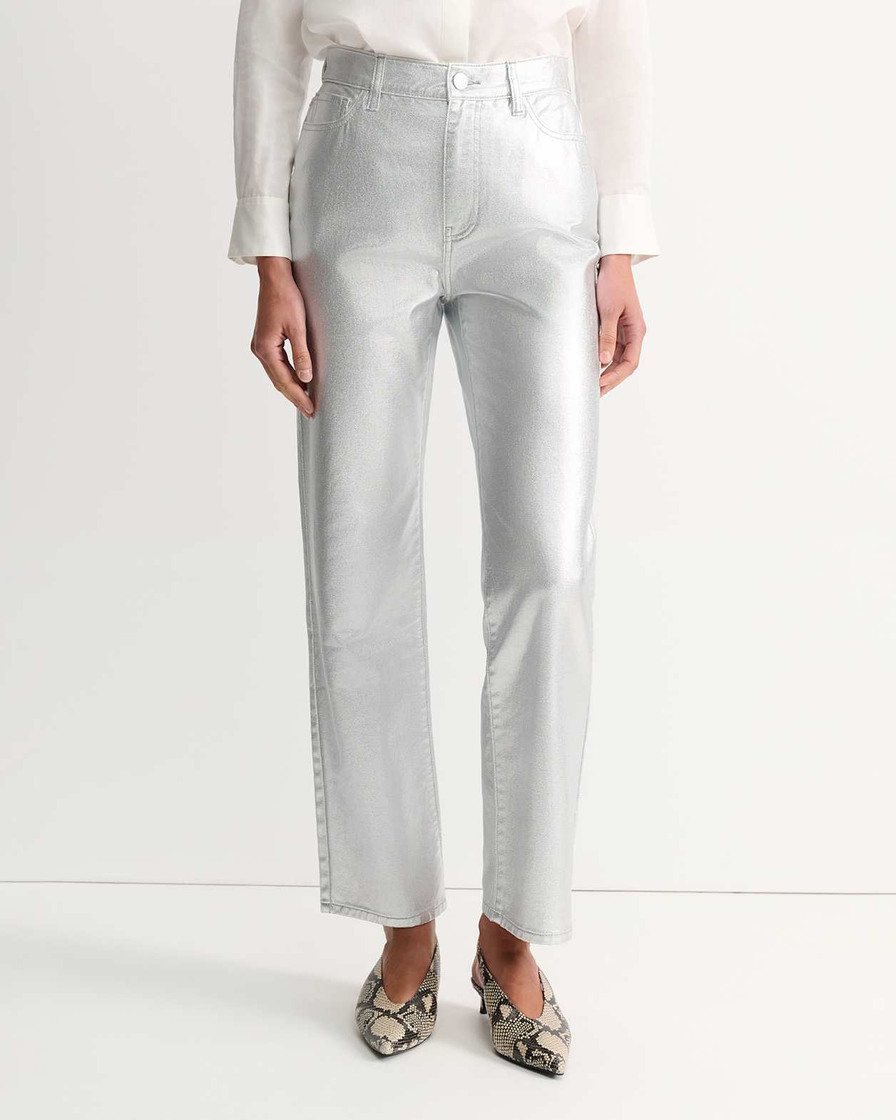 Bec Foiled Straight Leg Jean in SILVER