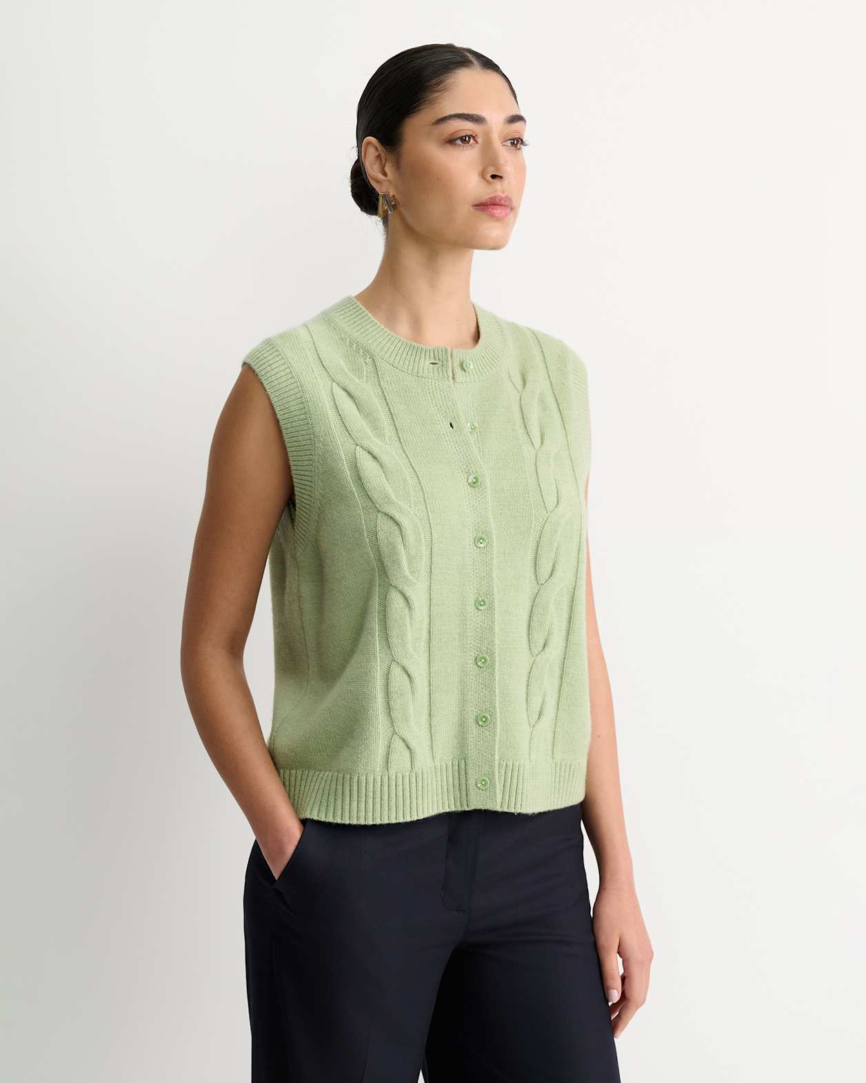 Pearl Chunky Cable Vest in AVOCADO