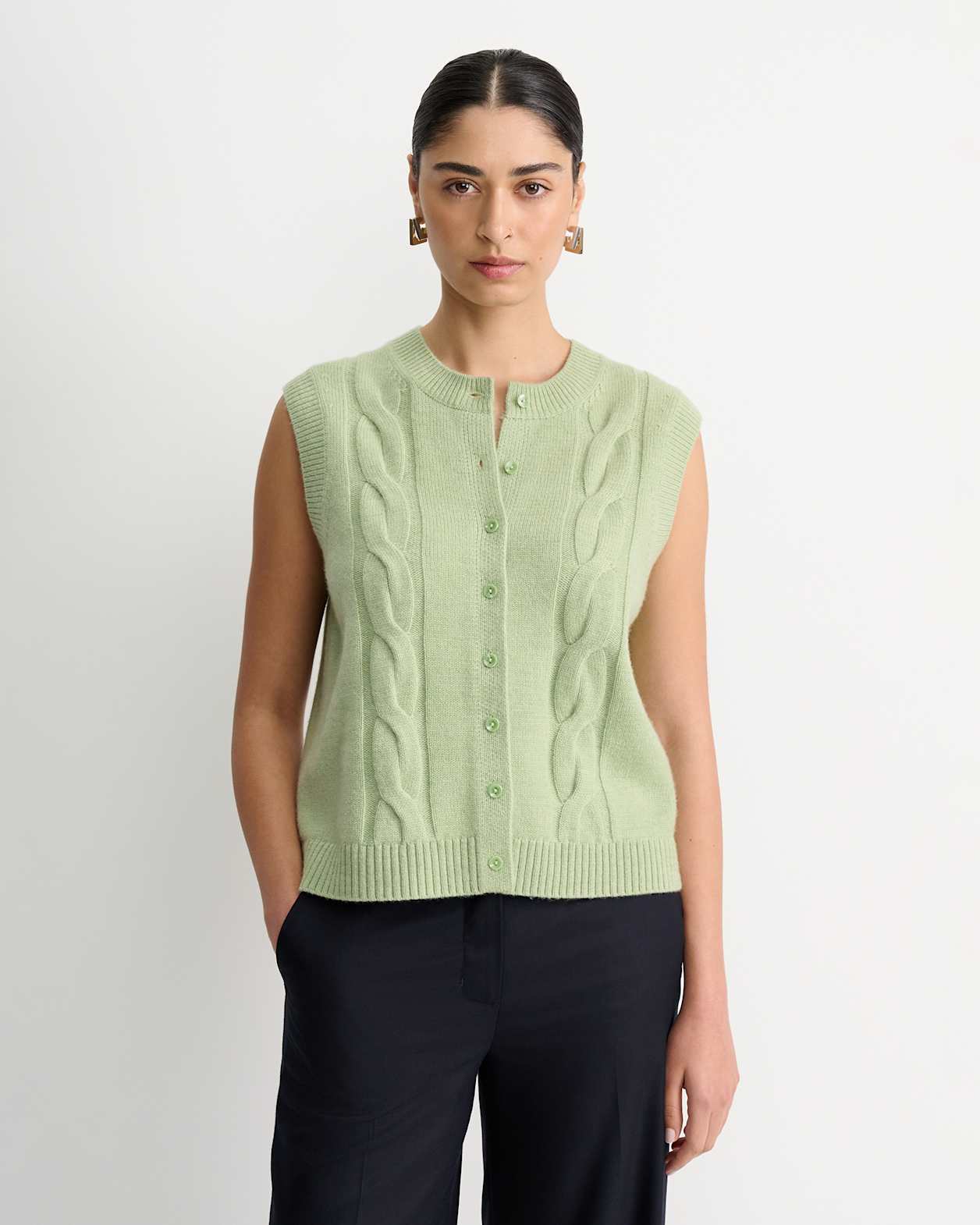 Pearl Chunky Cable Vest in AVOCADO
