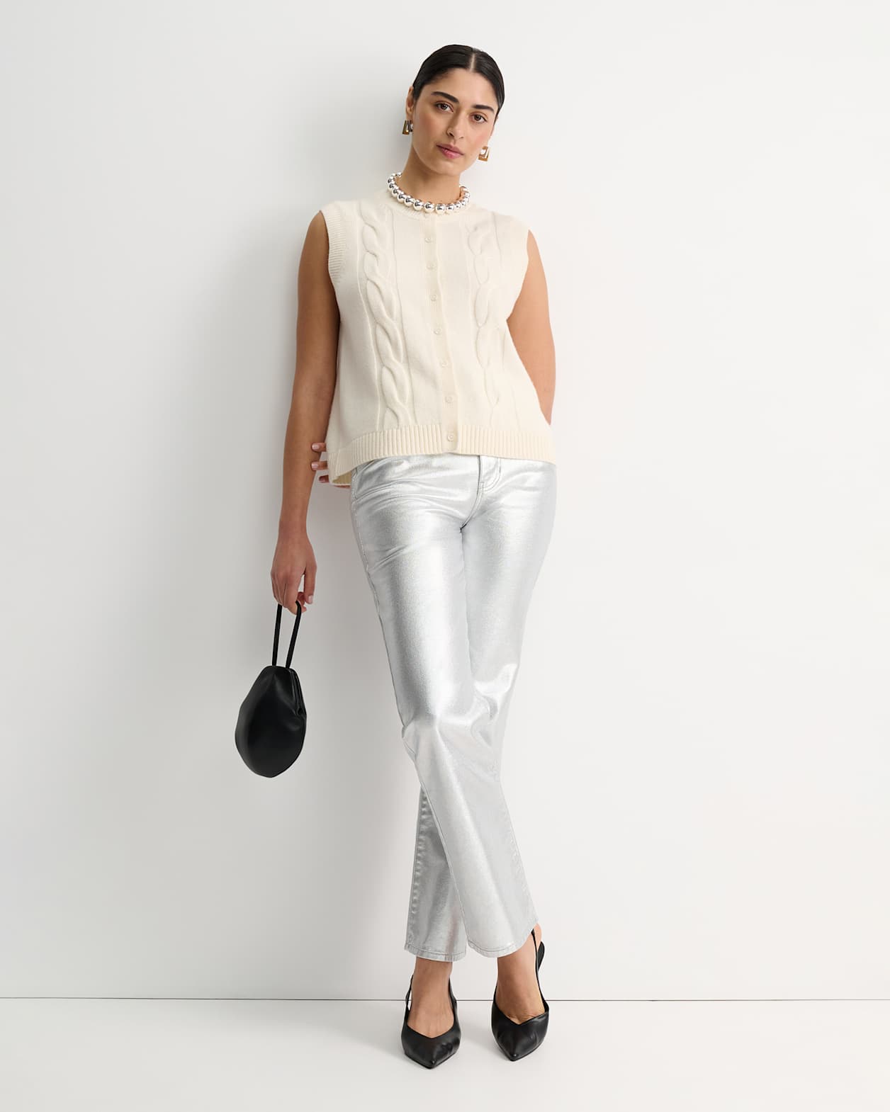 Pearl Chunky Cable Vest in WINTER WHITE