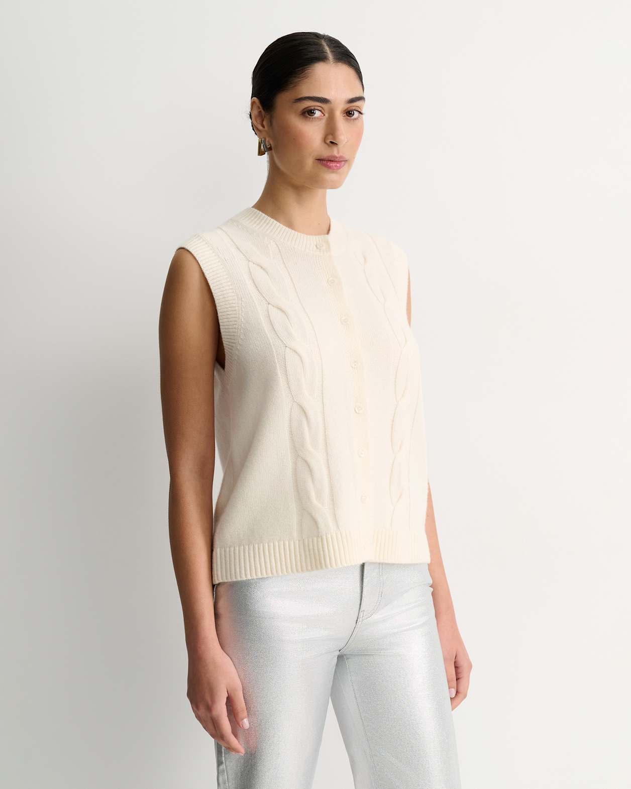 Pearl Chunky Cable Vest in WINTER WHITE