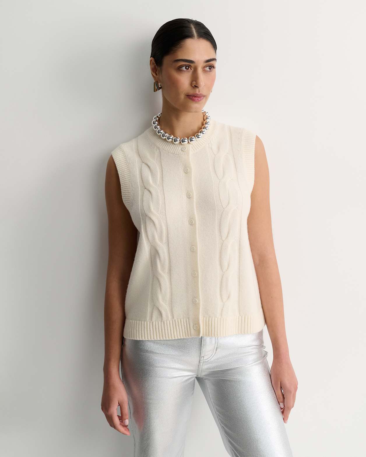 Pearl Chunky Cable Vest in WINTER WHITE