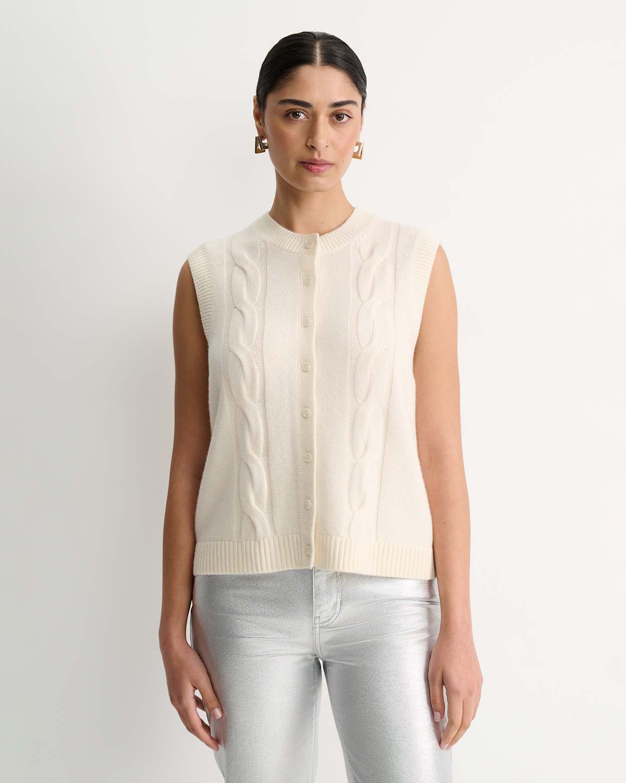 Pearl Chunky Cable Vest in WINTER WHITE
