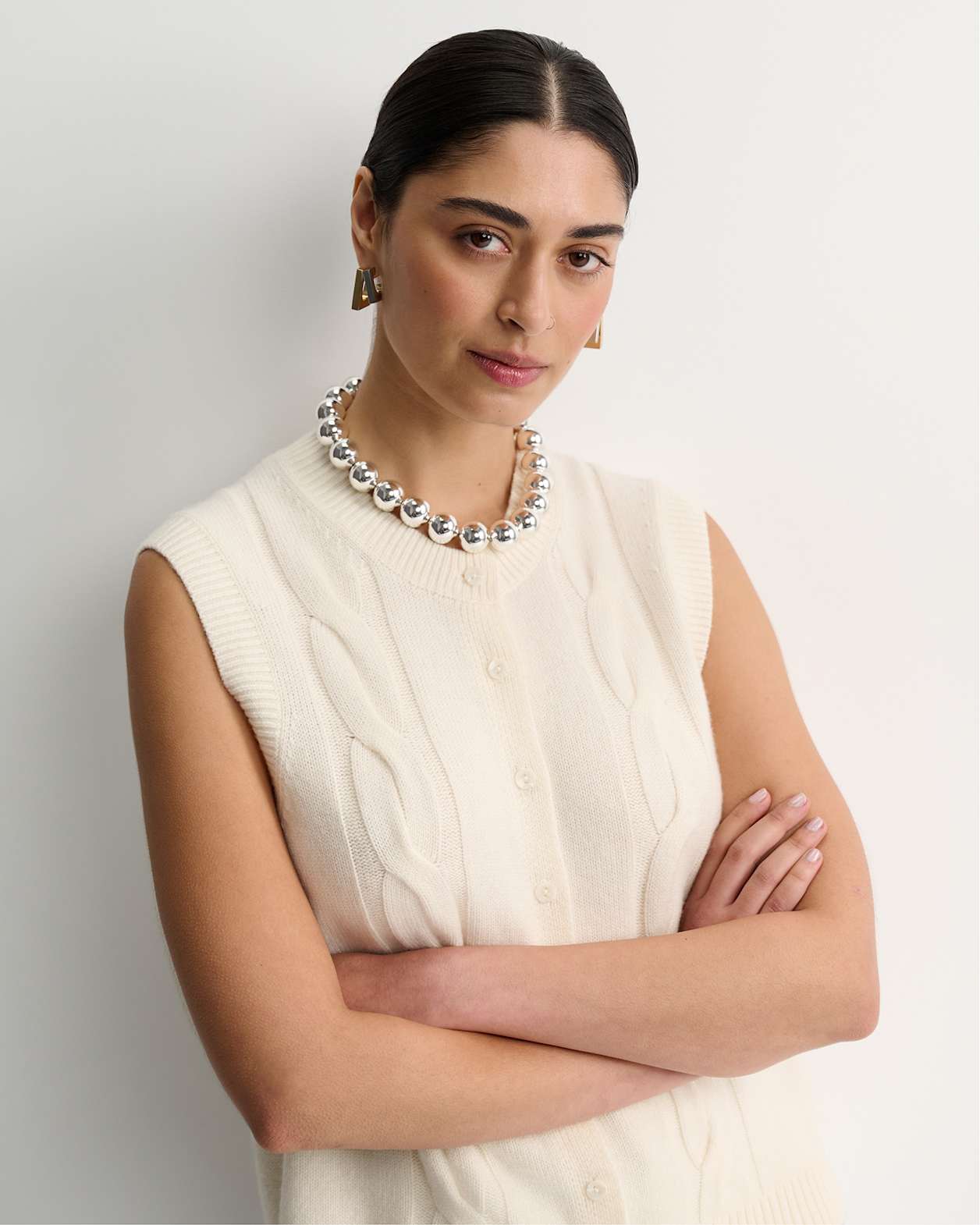 Pearl Chunky Cable Vest in WINTER WHITE