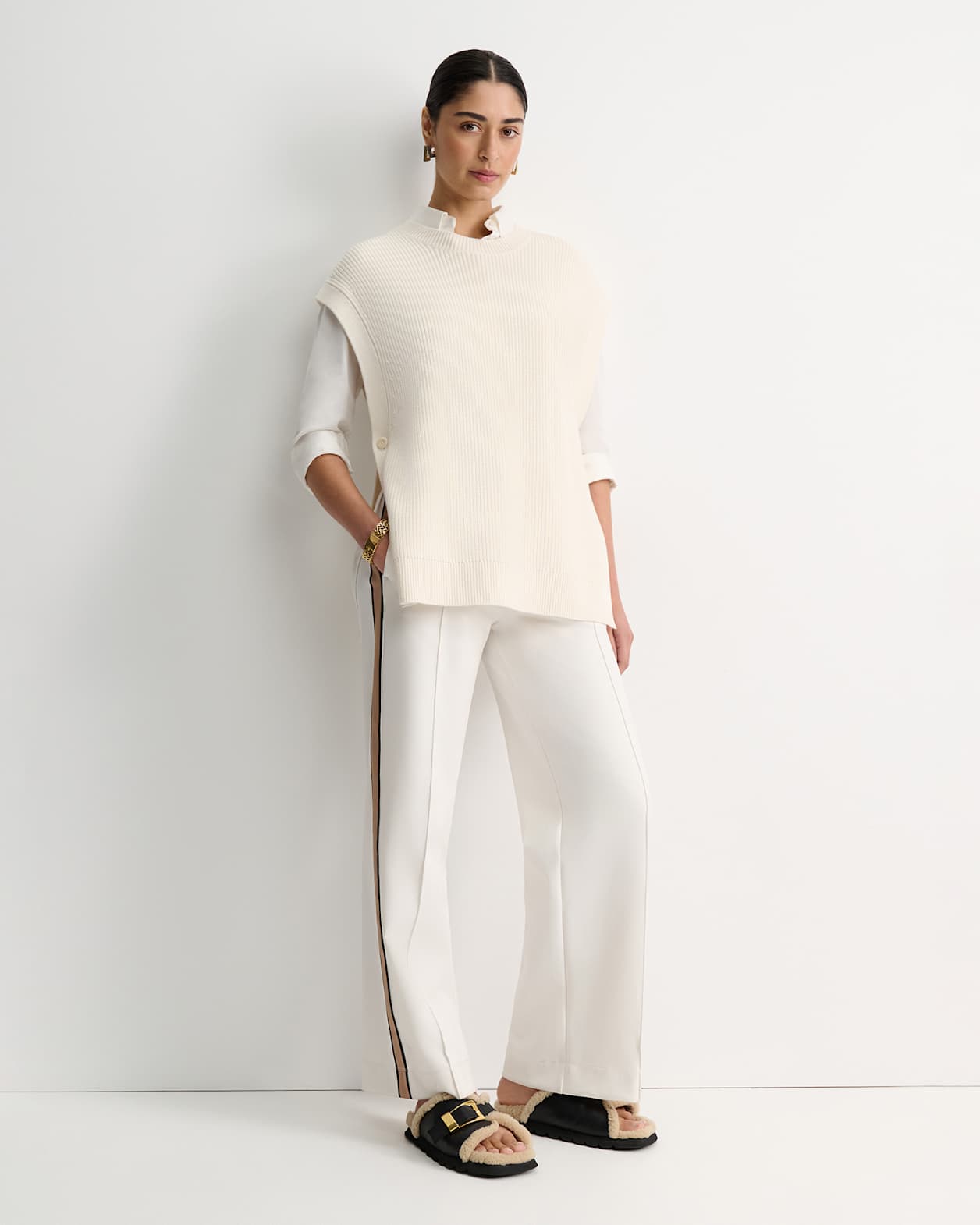 Wool Cotton Open Vest in WINTER WHITE