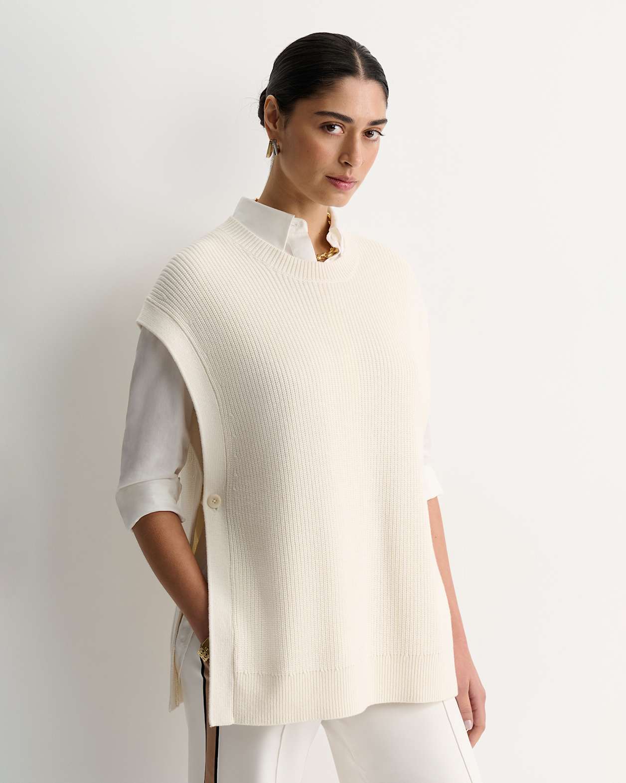 Wool Cotton Open Vest in WINTER WHITE