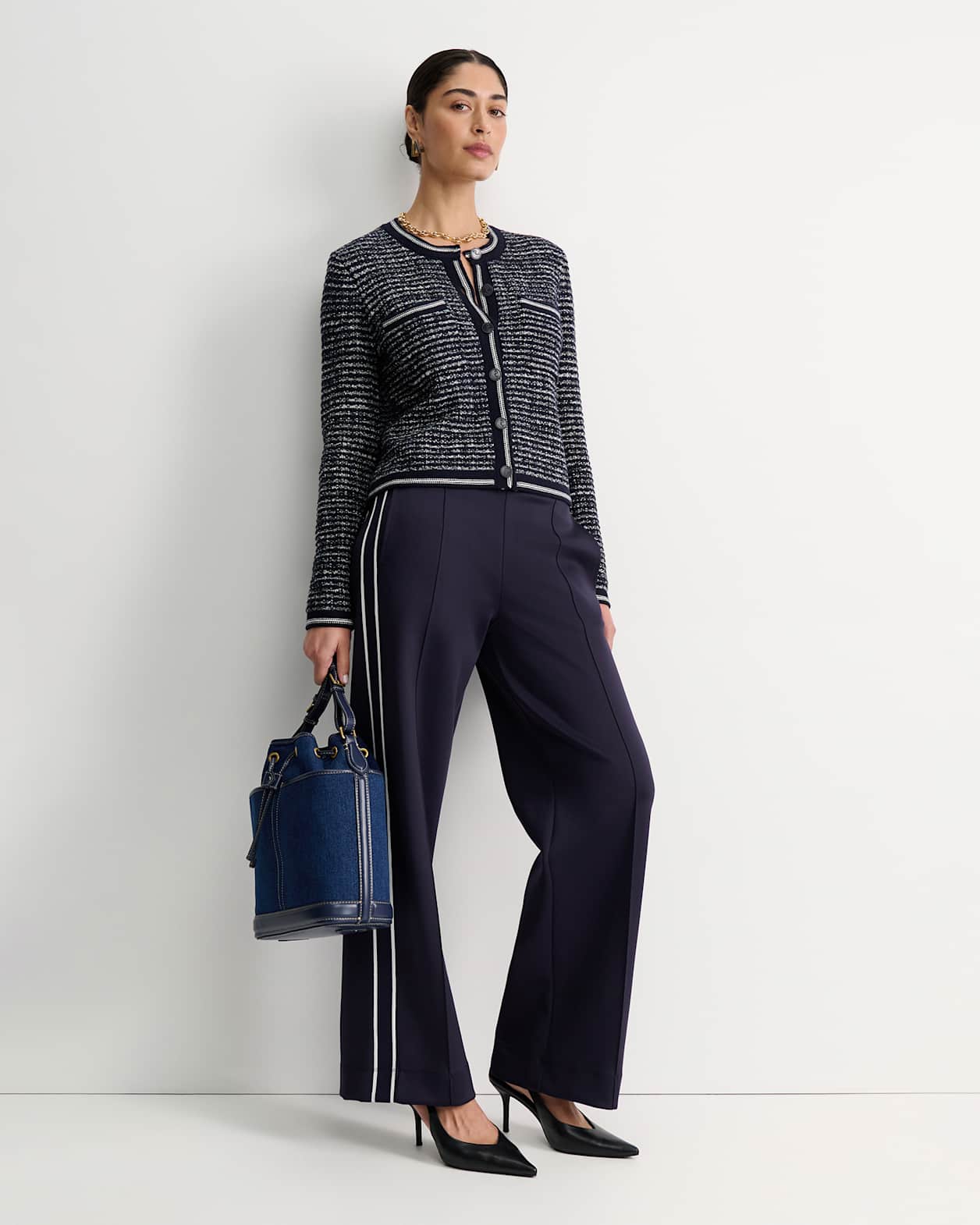 Wool Cotton Lady Jacket in NAVY/WHITE