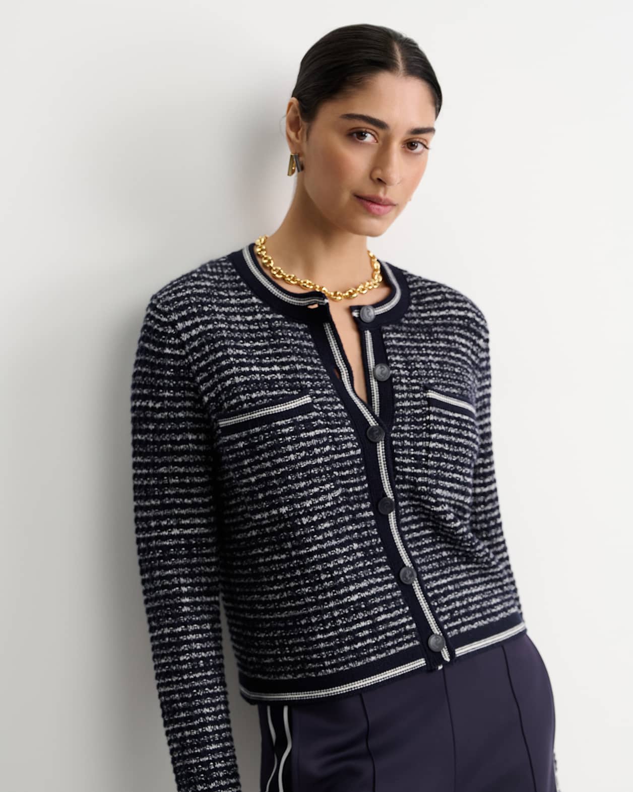 Wool Cotton Lady Jacket in NAVY/WHITE