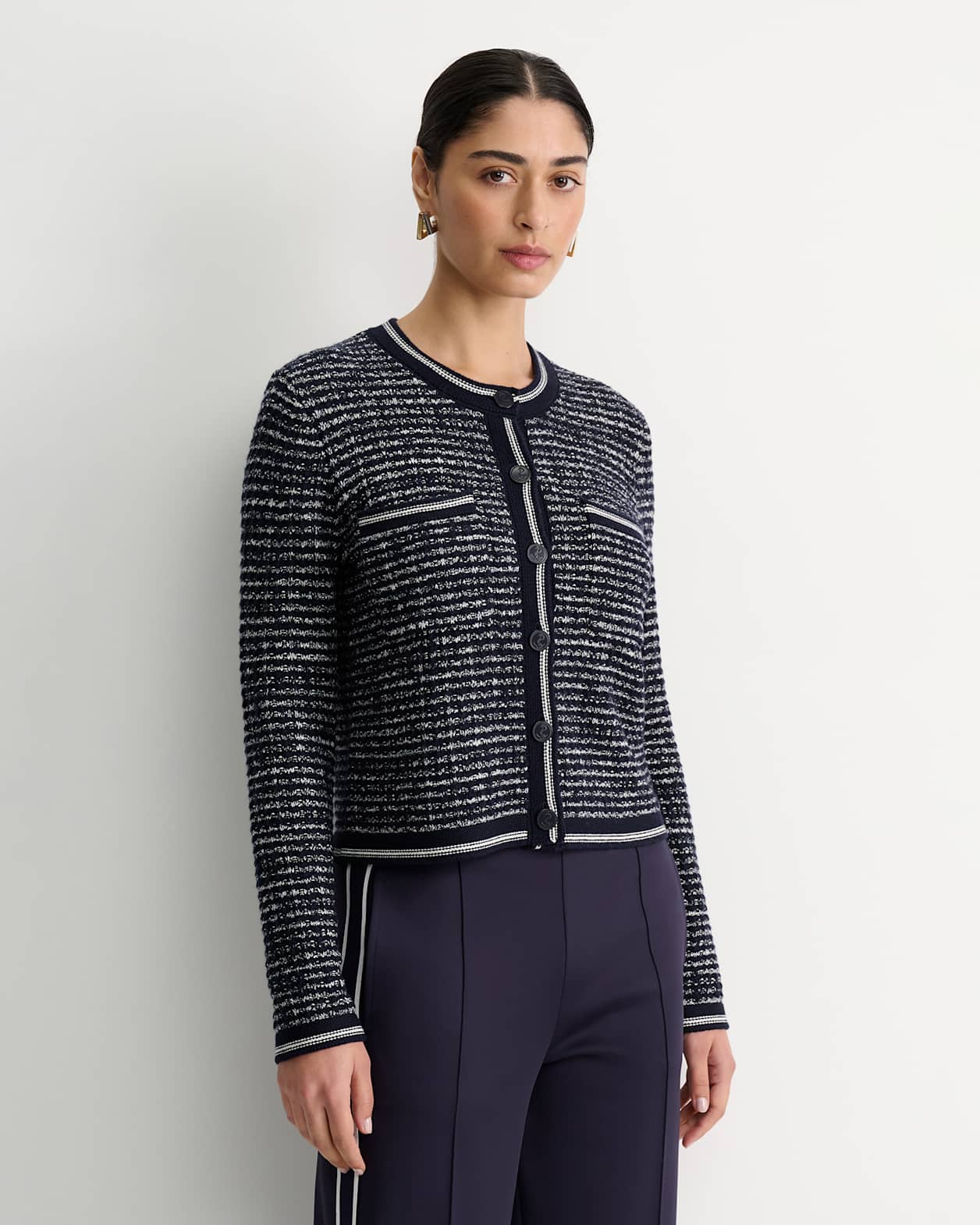 Wool Cotton Lady Jacket in NAVY/WHITE