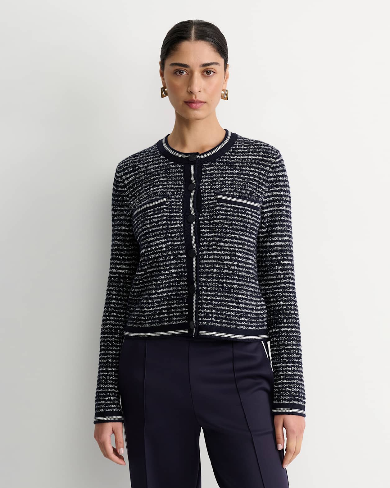 Wool Cotton Lady Jacket in NAVY/WHITE
