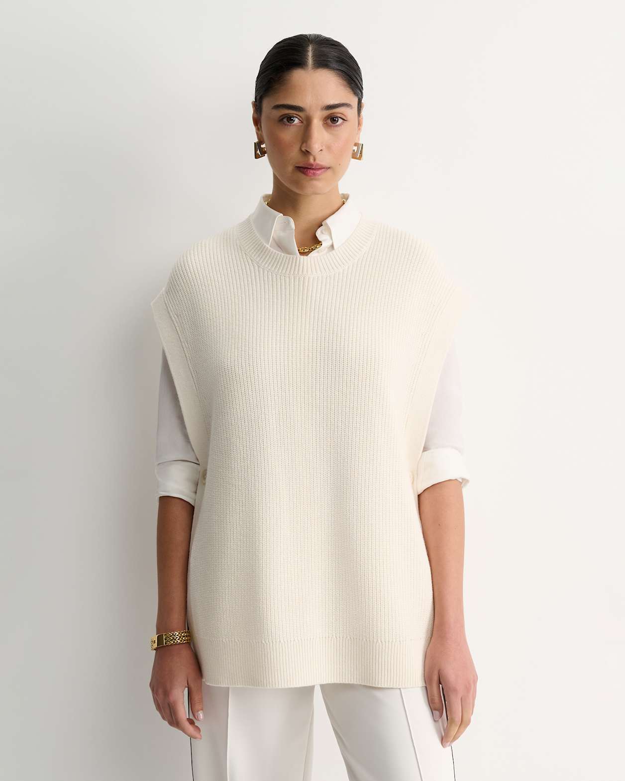 Wool Cotton Open Vest in WINTER WHITE
