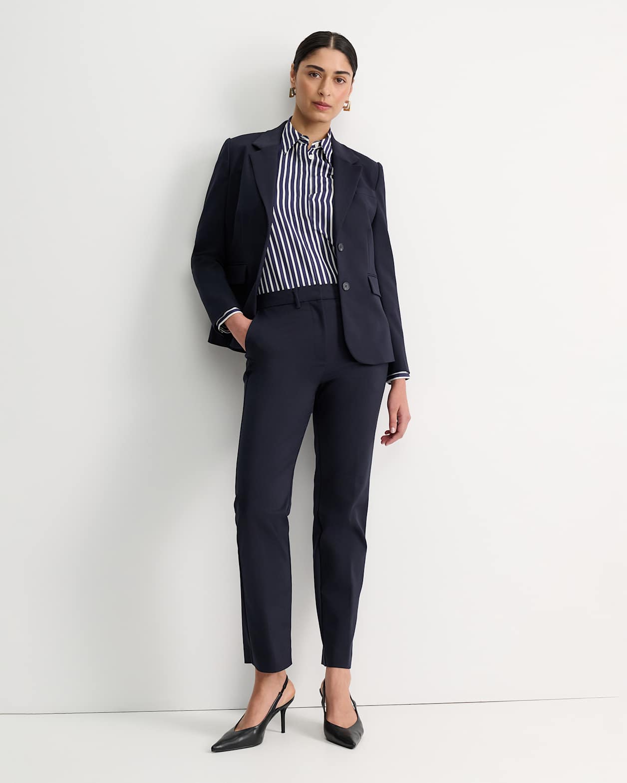 Hannah Stripe Cotton Silk Shirt in WHITE/NAVY