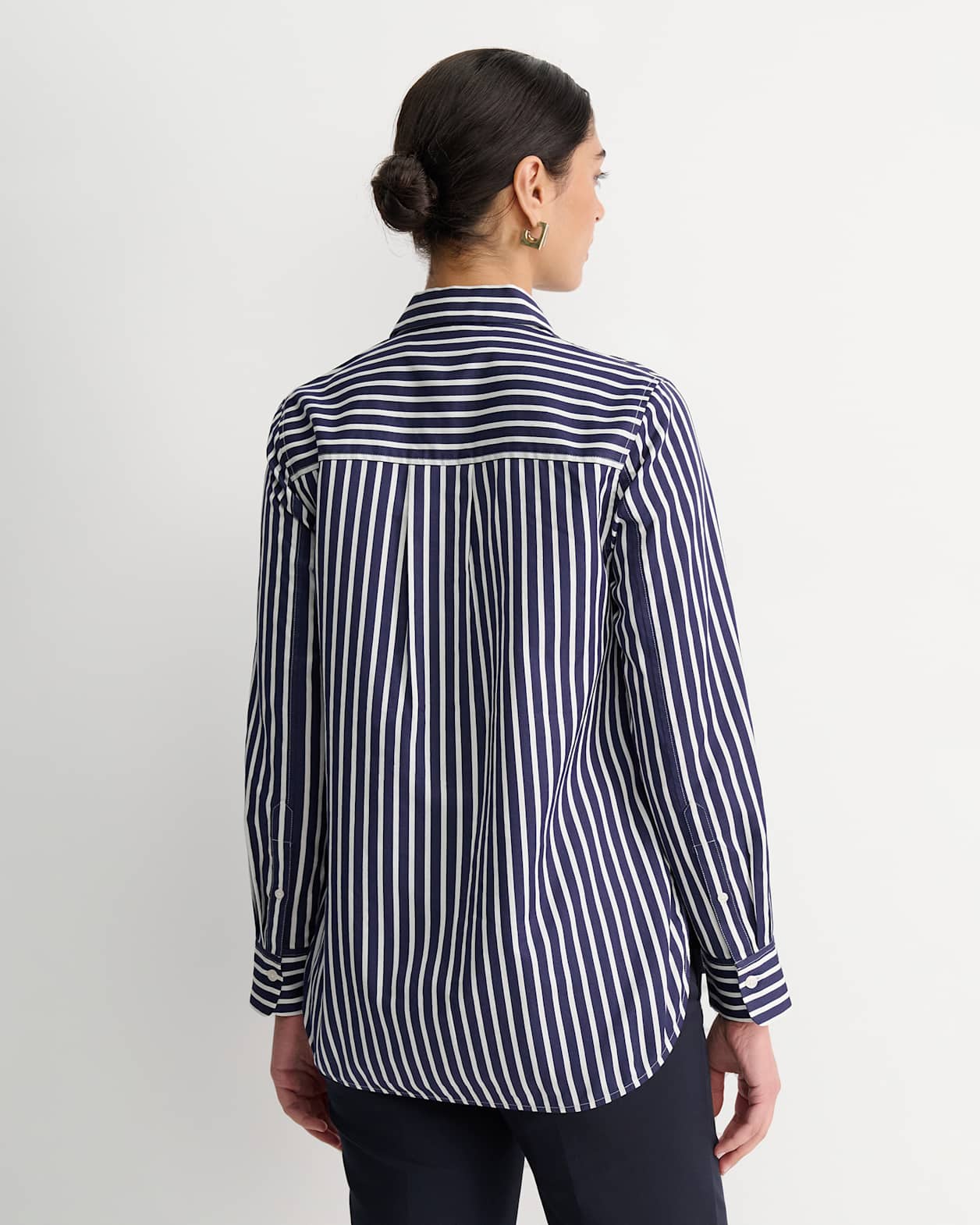 Hannah Stripe Cotton Silk Shirt in WHITE/NAVY
