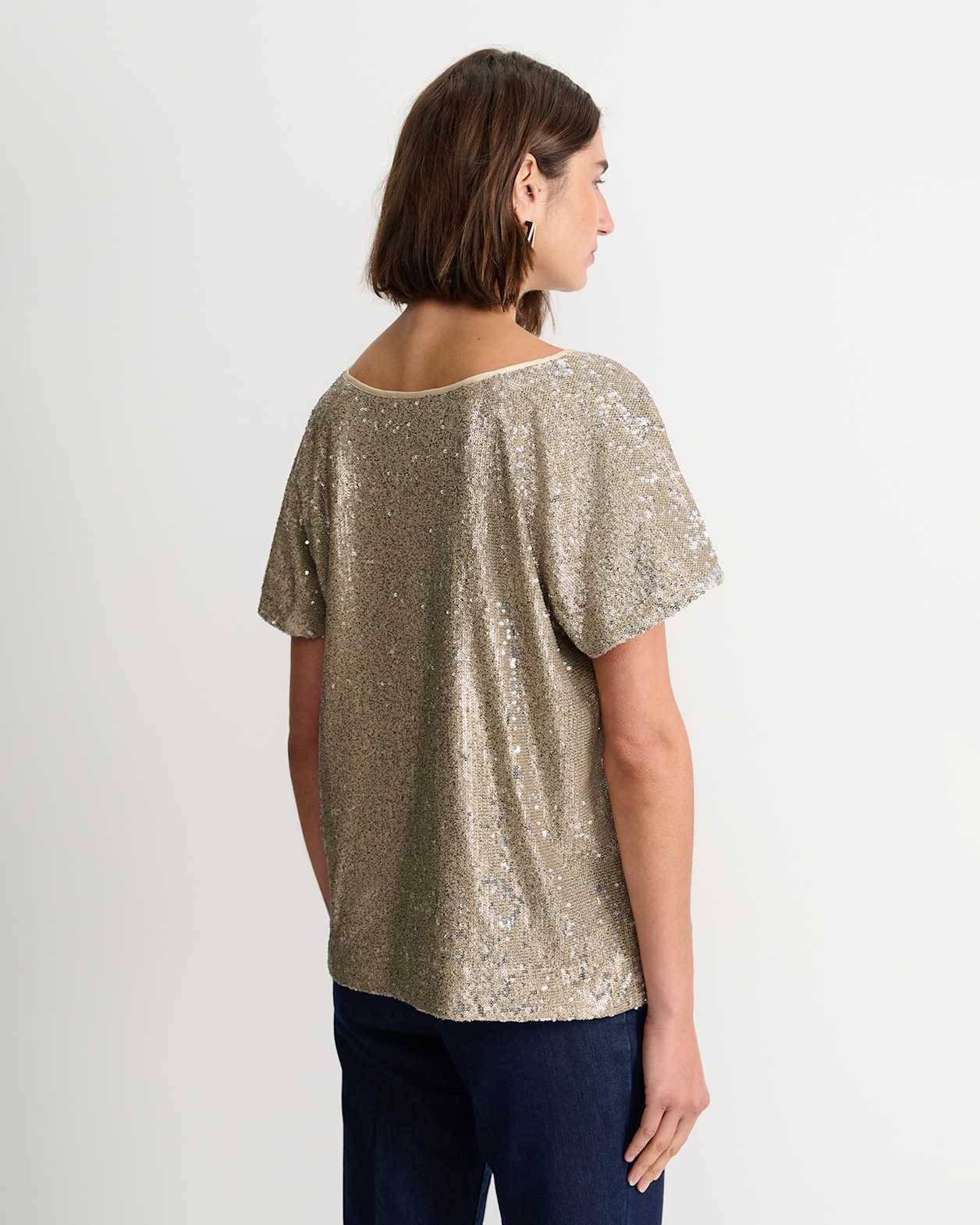 Sammi Sequin Short Sleeve Top in GOLD