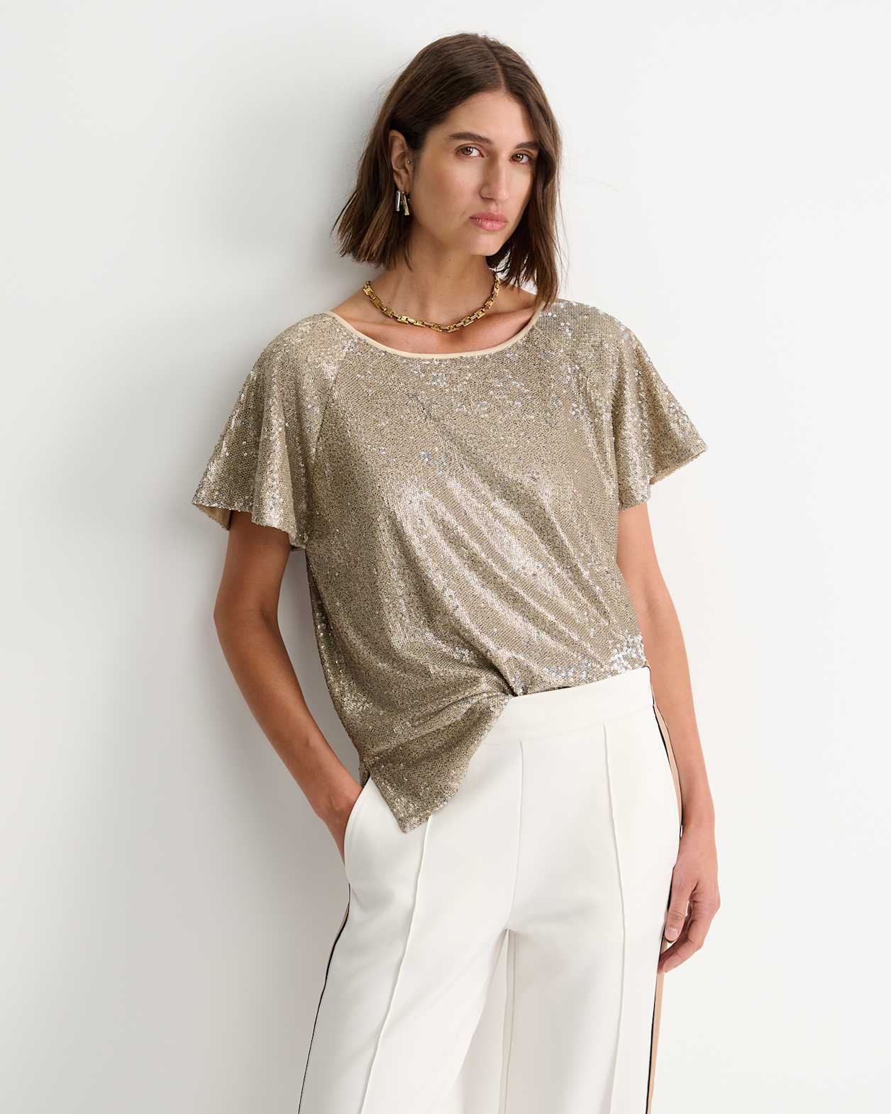 Sammi Sequin Short Sleeve Top in GOLD