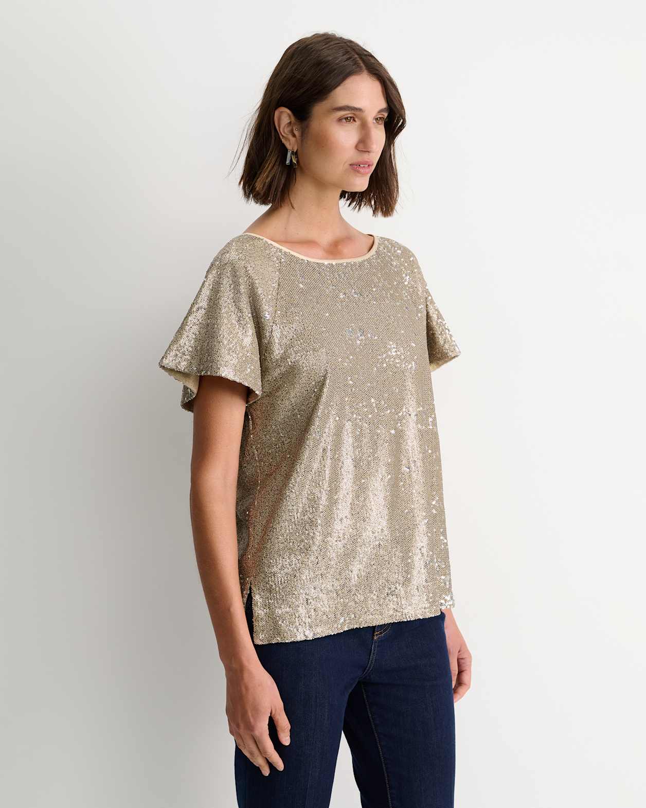 Sammi Sequin Short Sleeve Top in GOLD