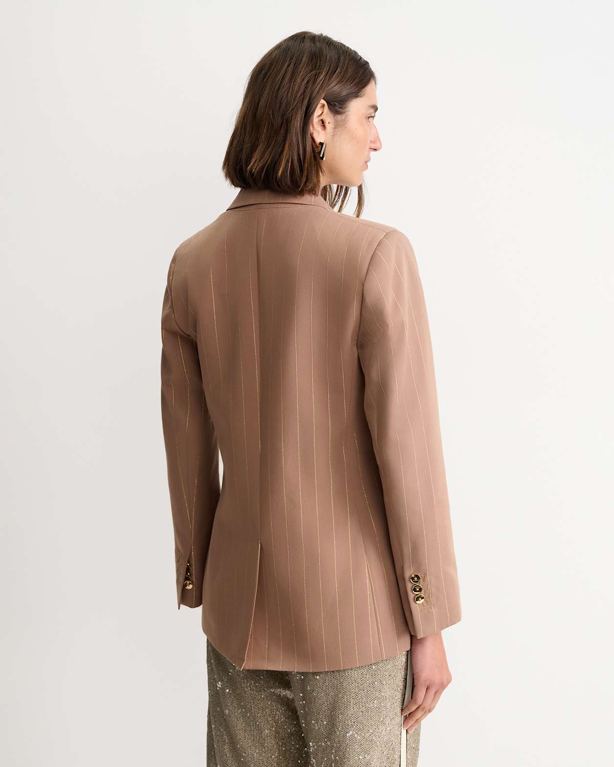 Mina Lurex Pinstripe Jacket in TAN