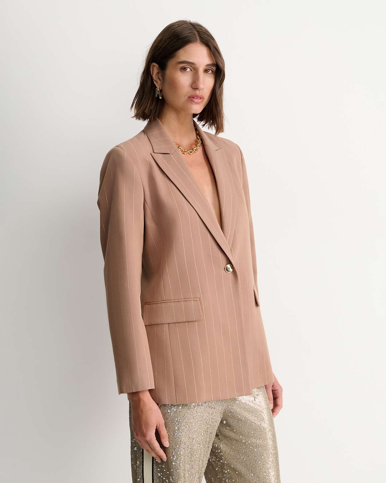 Mina Lurex Pinstripe Jacket in TAN