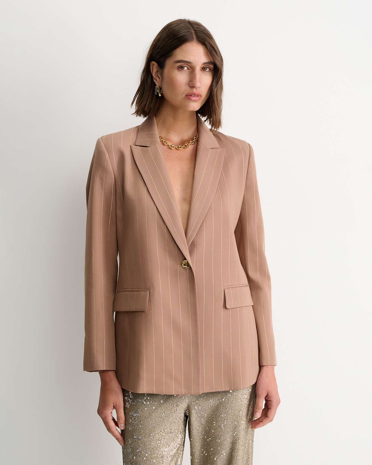 Mina Lurex Pinstripe Jacket in TAN