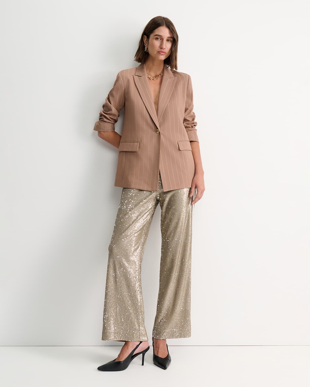 Mina Lurex Pinstripe Jacket in TAN