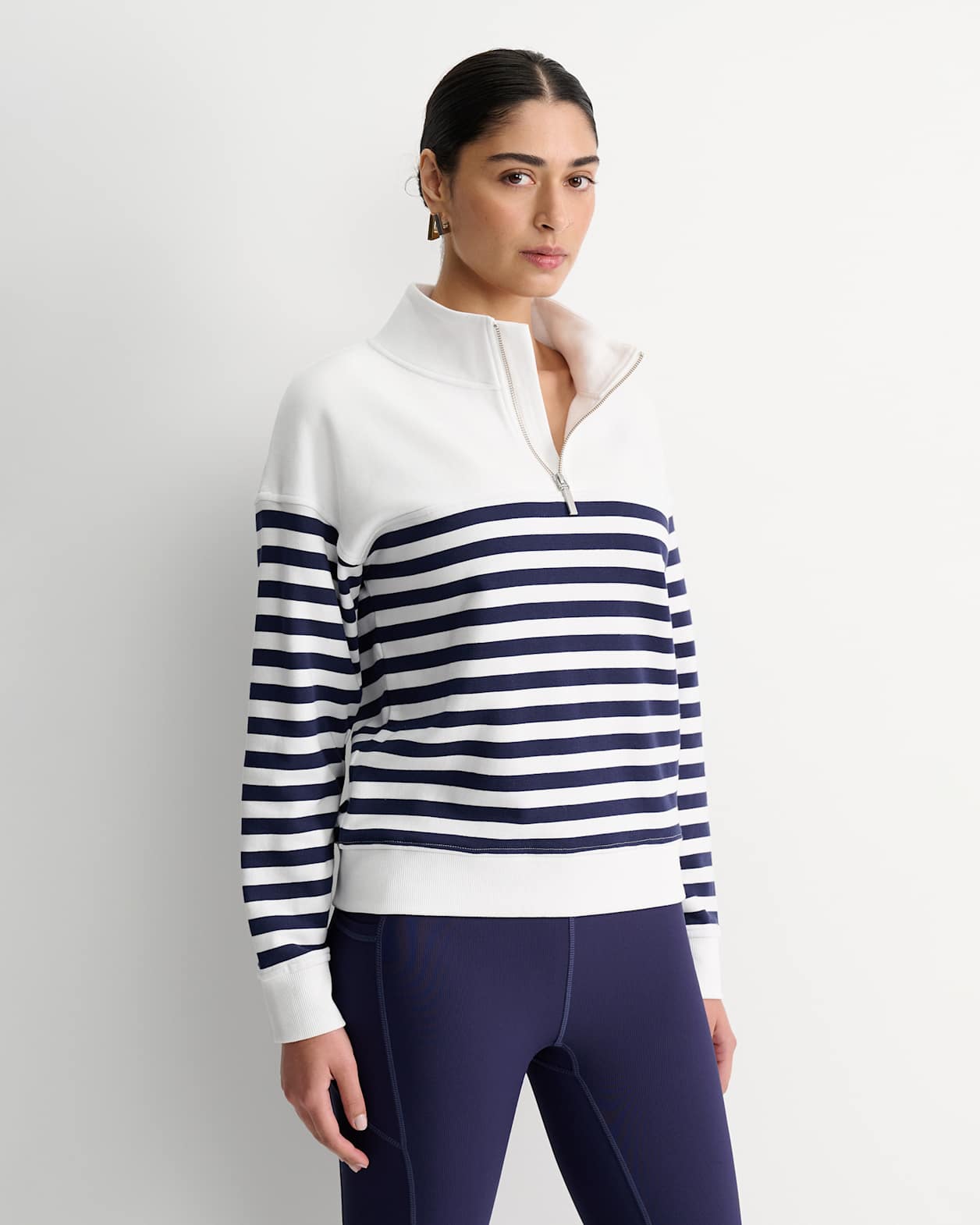 SC Stripe Quarter Zip Sweat in WHITE/NAVY