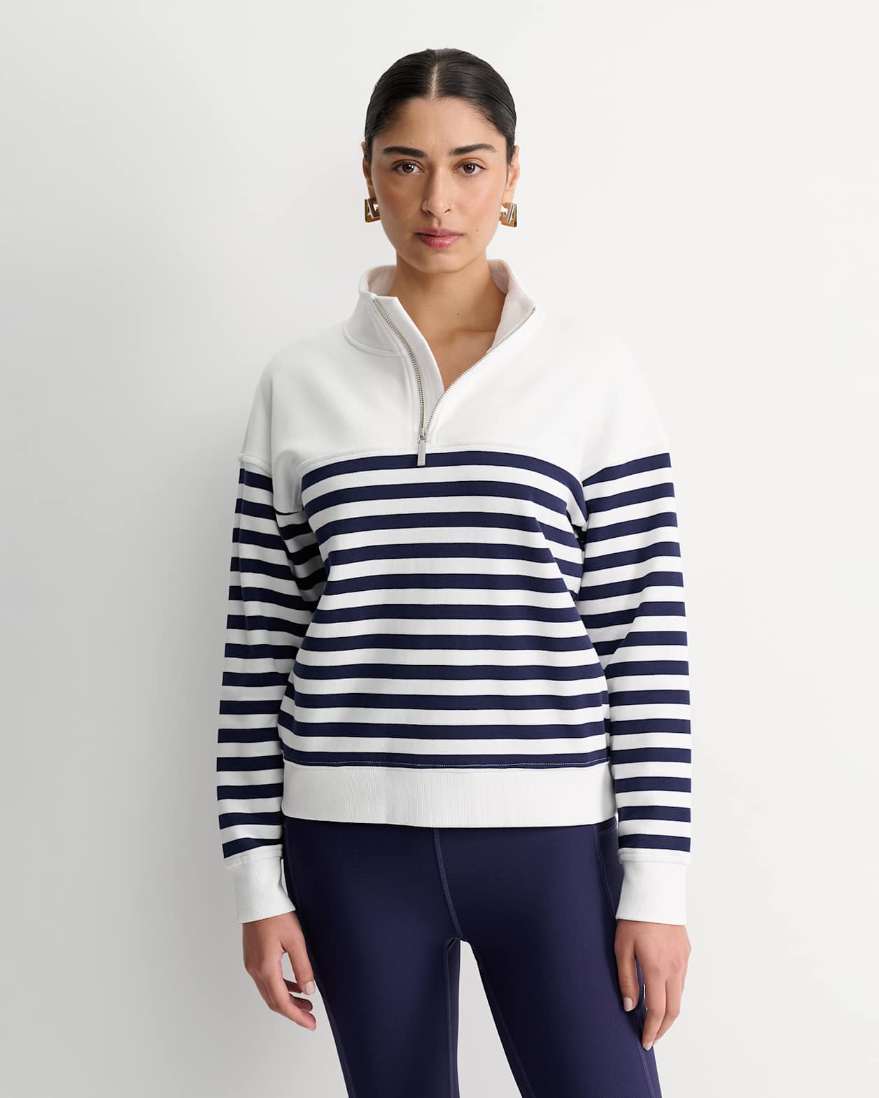 SC Stripe Quarter Zip Sweat in WHITE/NAVY