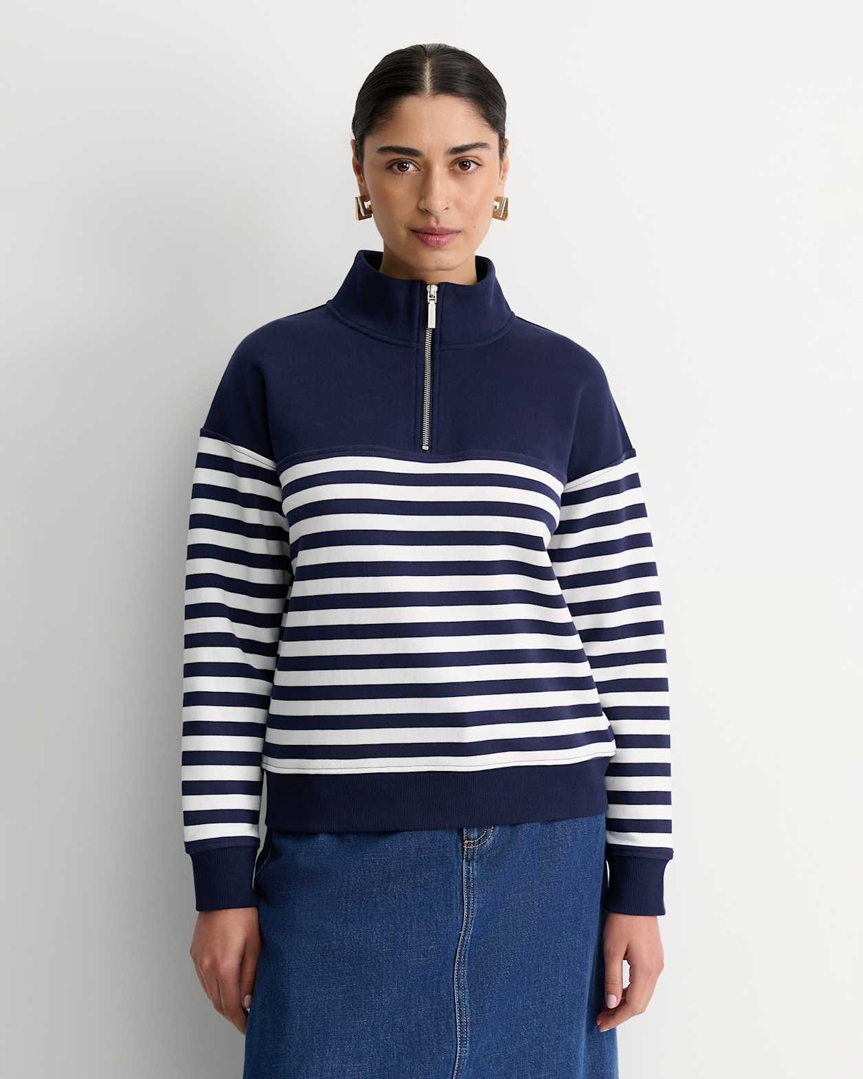 SC Stripe Quarter Zip Sweat in NAVY/WHITE