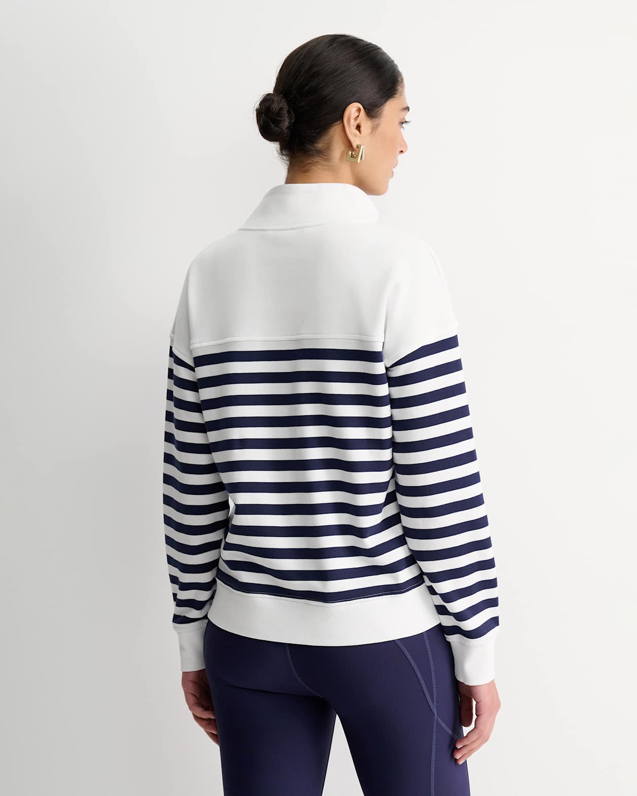 SC Stripe Quarter Zip Sweat in WHITE/NAVY