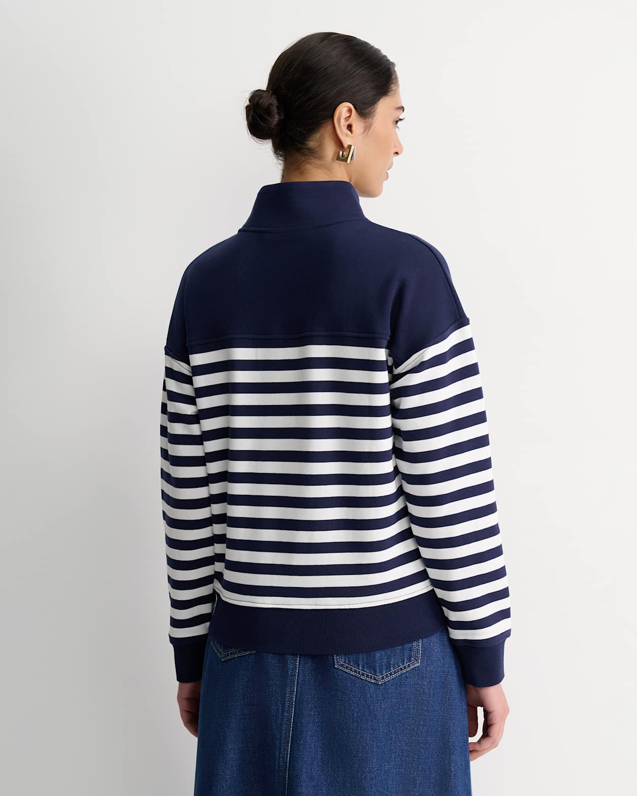 SC Stripe Quarter Zip Sweat in NAVY/WHITE