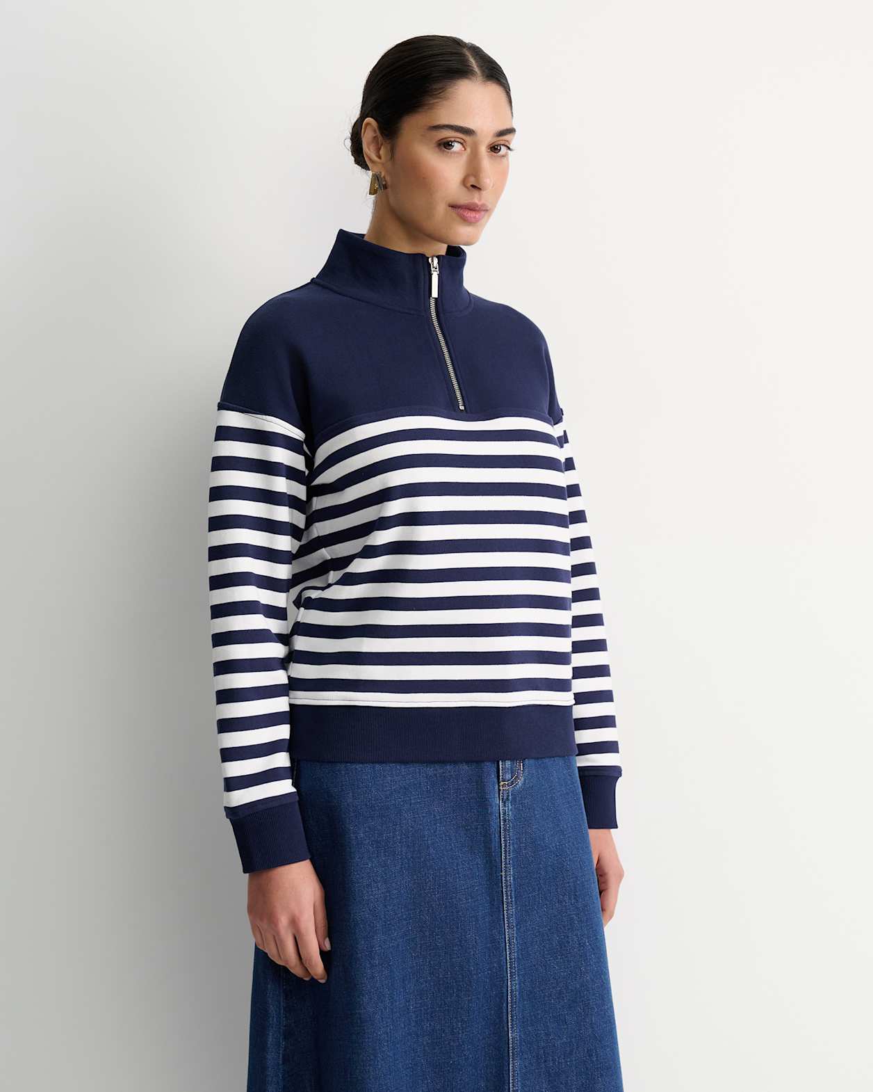 SC Stripe Quarter Zip Sweat in NAVY/WHITE