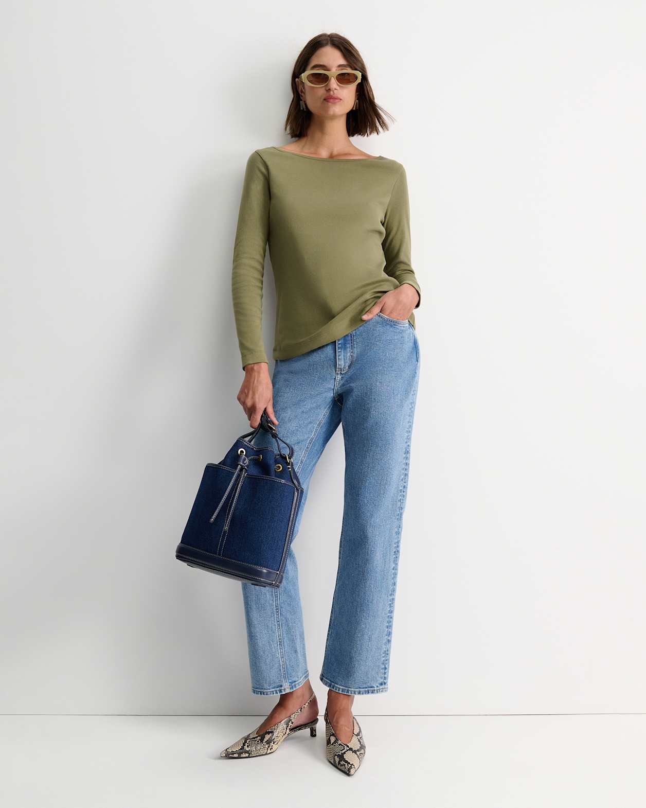 Heidi Long Sleeve Rib Tee in KHAKI