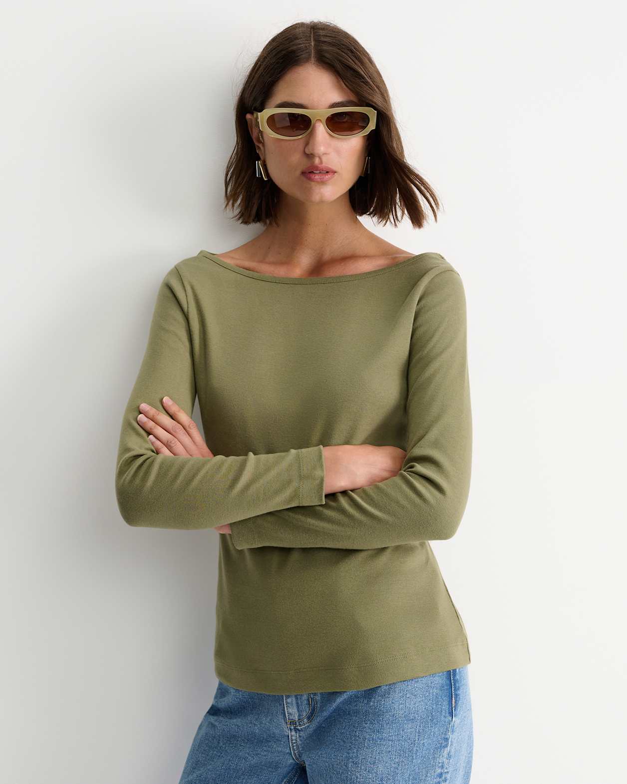 Heidi Long Sleeve Rib Tee in KHAKI