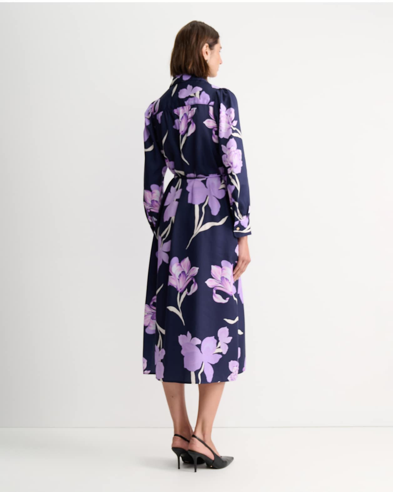 Iris Shirt Midi Dress in NAVY MULTI