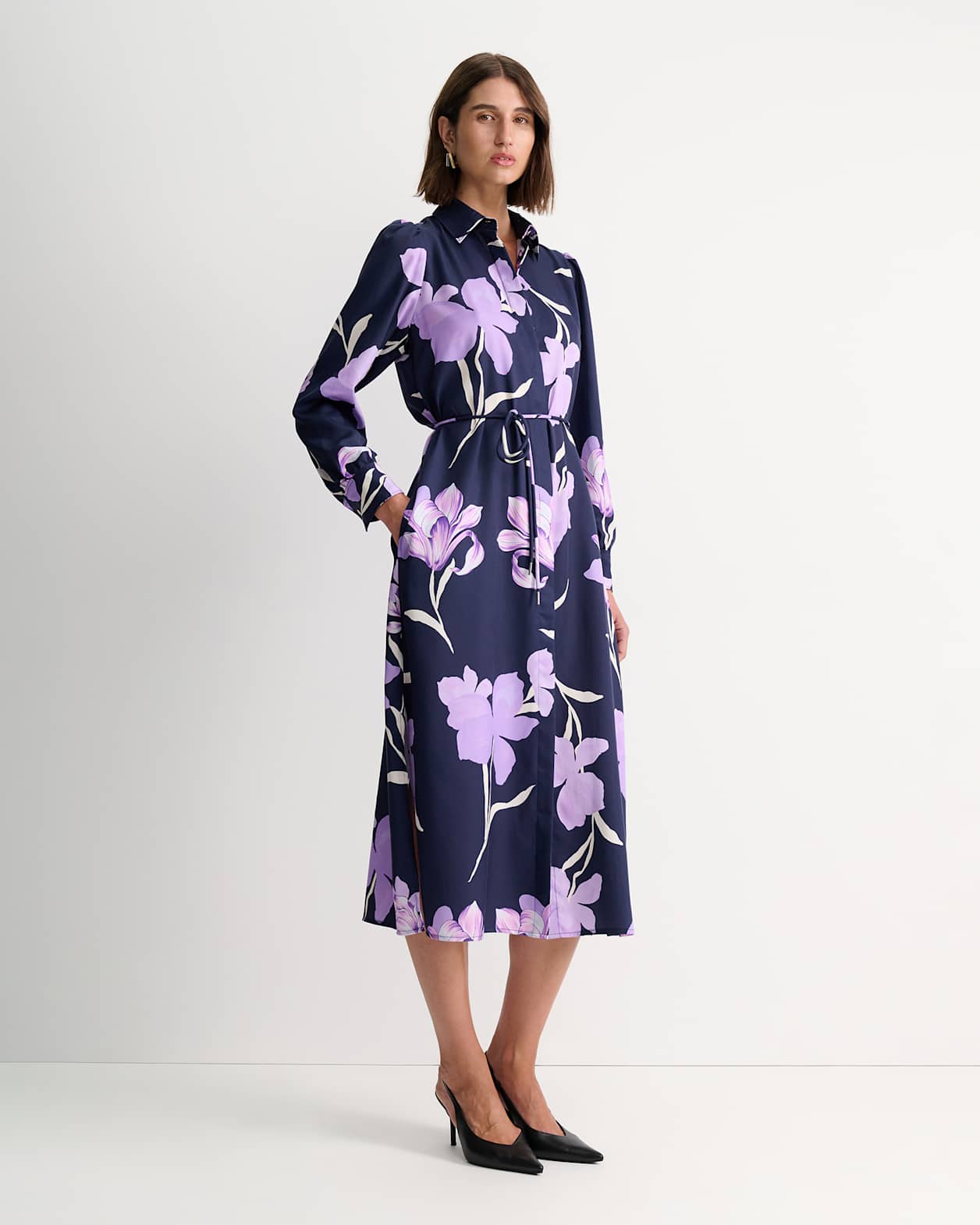 Iris Shirt Midi Dress in NAVY MULTI