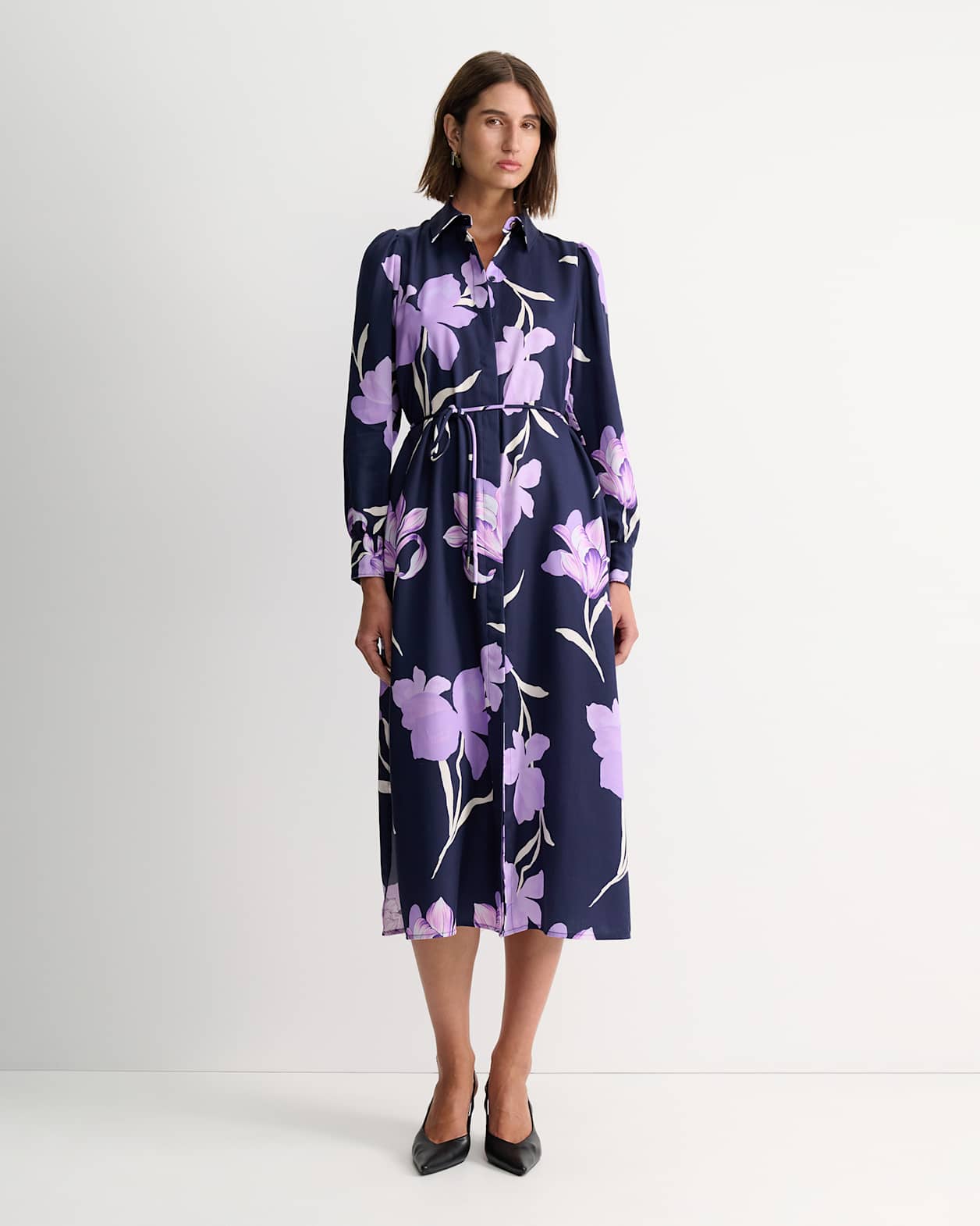 Iris Shirt Midi Dress in NAVY MULTI