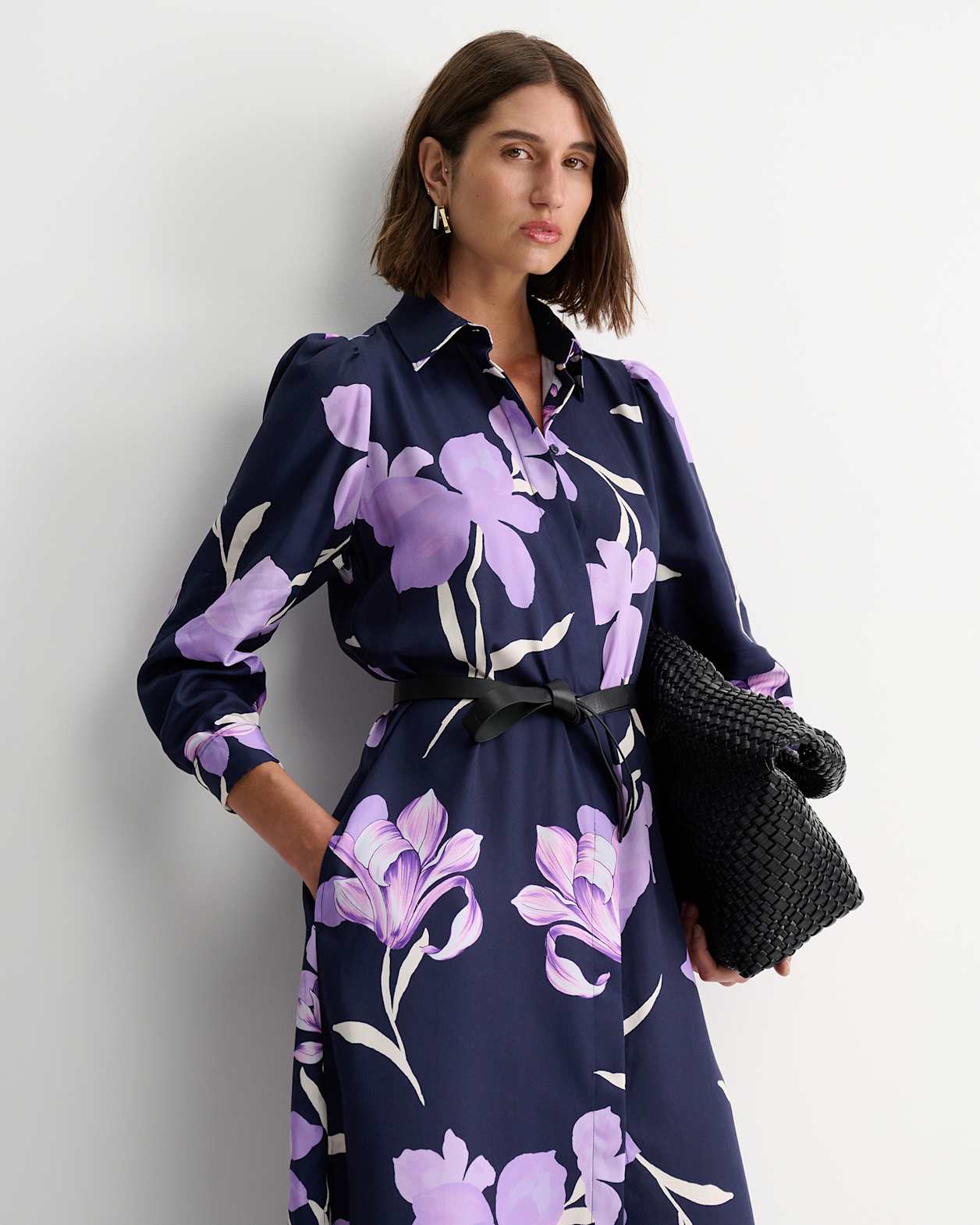 Iris Shirt Midi Dress in NAVY MULTI