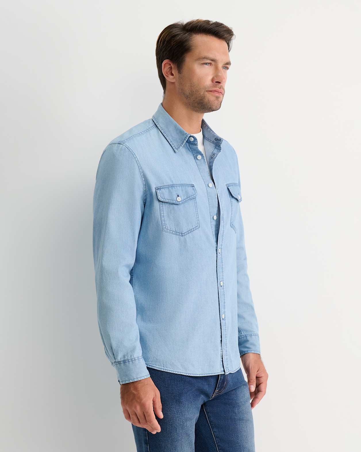 Denim Long Sleeve Shirt in LIGHT WASH