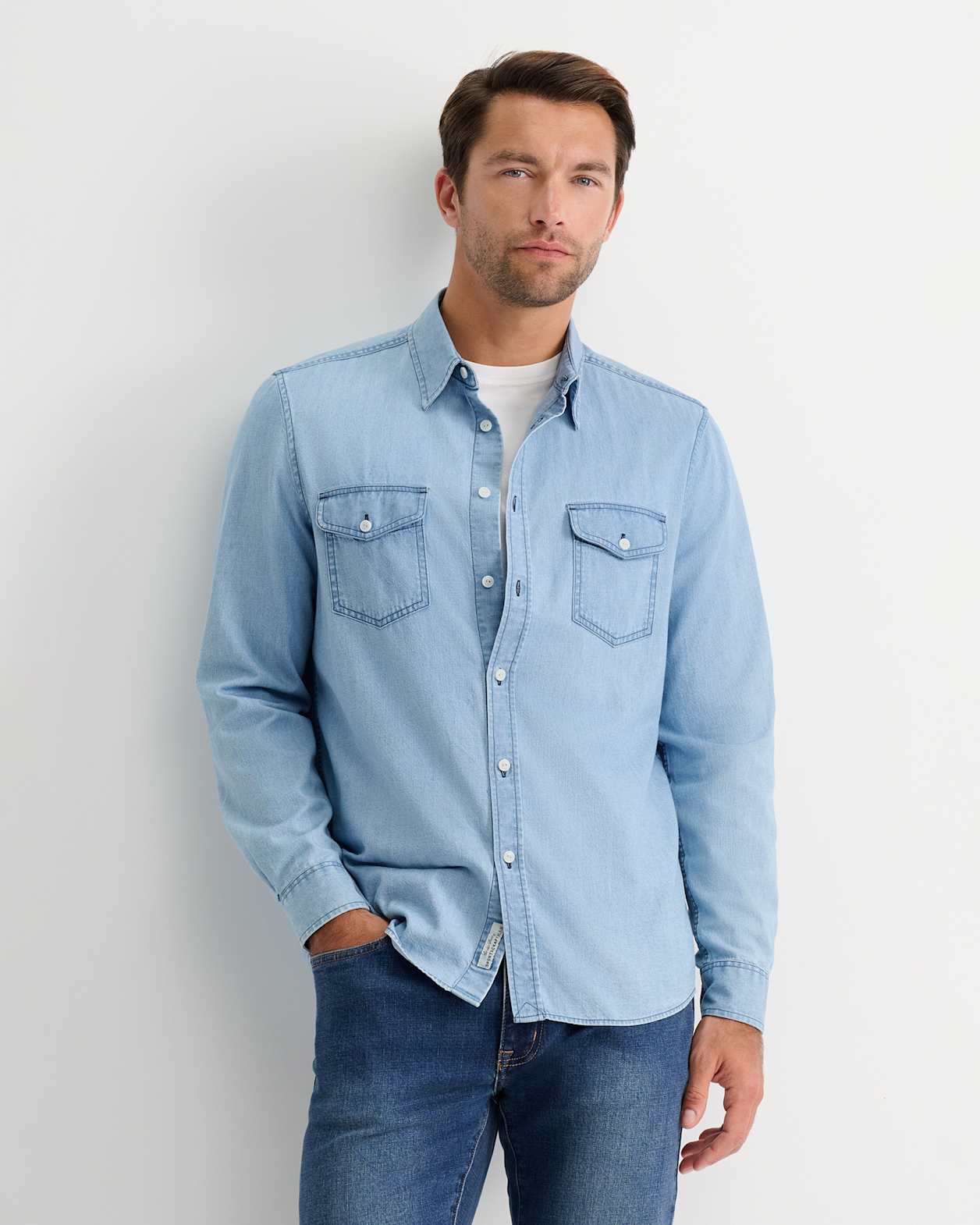 Denim Long Sleeve Shirt in LIGHT WASH