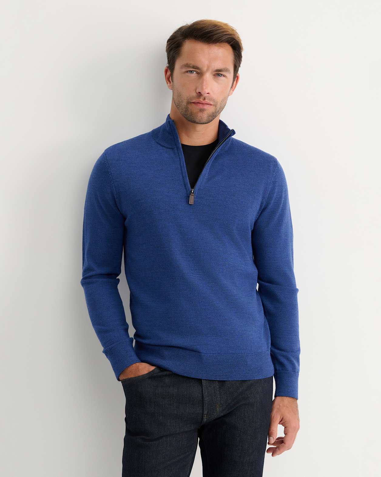 Henry Merino Quarter Zip Knit in LAPIS
